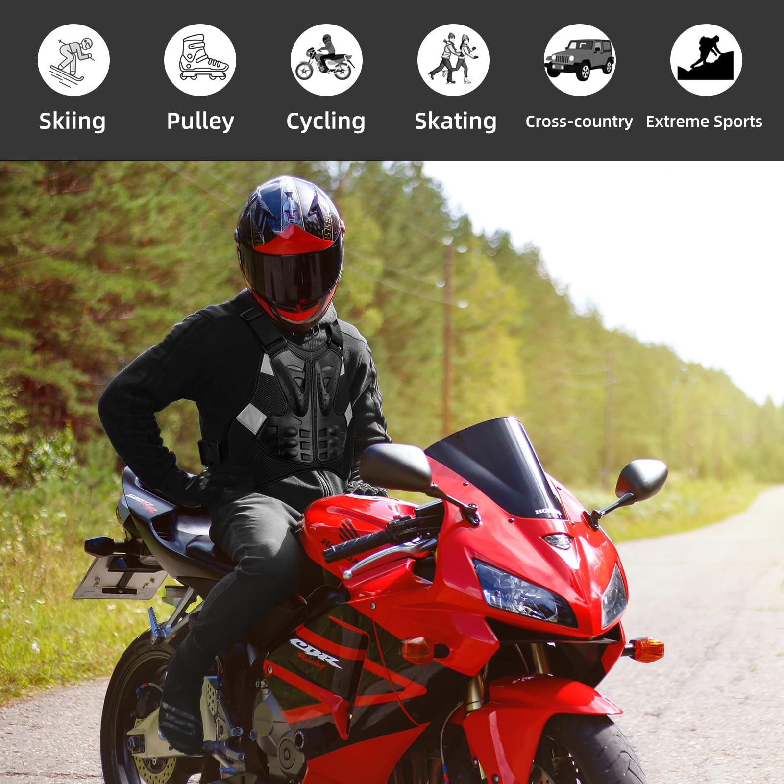 Dorsale Moto Homme Femme Pare Pierre Moto Cross Armure Plastron VTT Gilet de Protection Equipement Cyclisme Extérieur