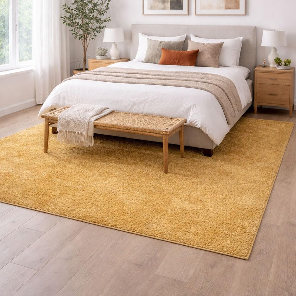 OLIVO.shop Tappeto Salotto Moderno, Tappeto Soggiorno, Tappeti Camera da Letto, Tappeto Salotto Lavabile, Morbido, Tinta Unita, LIVING OCRA (200x300 cm)