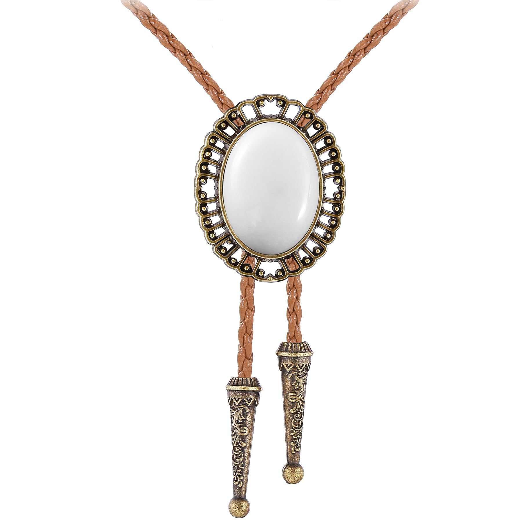 Jeilwiy Bolo Tie for Men Real Stone Westwern Cowboy Ties Silver Bolos Women Leather Necktie Gift for Birthday Christmas