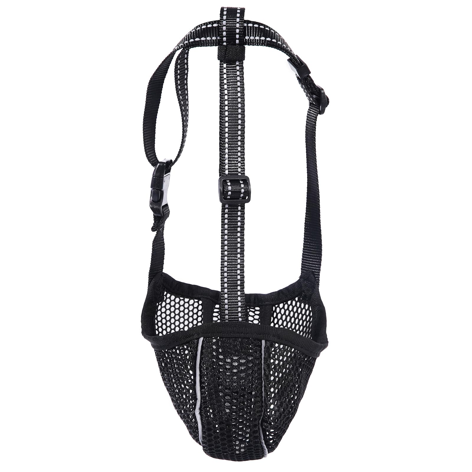 Muselière pour Chien Empêche de Mâcher/Manger/Mordre - Couvre Muselière Respirante, Réfléchissante et Ajustable - Anti Morsure (Noir-L)