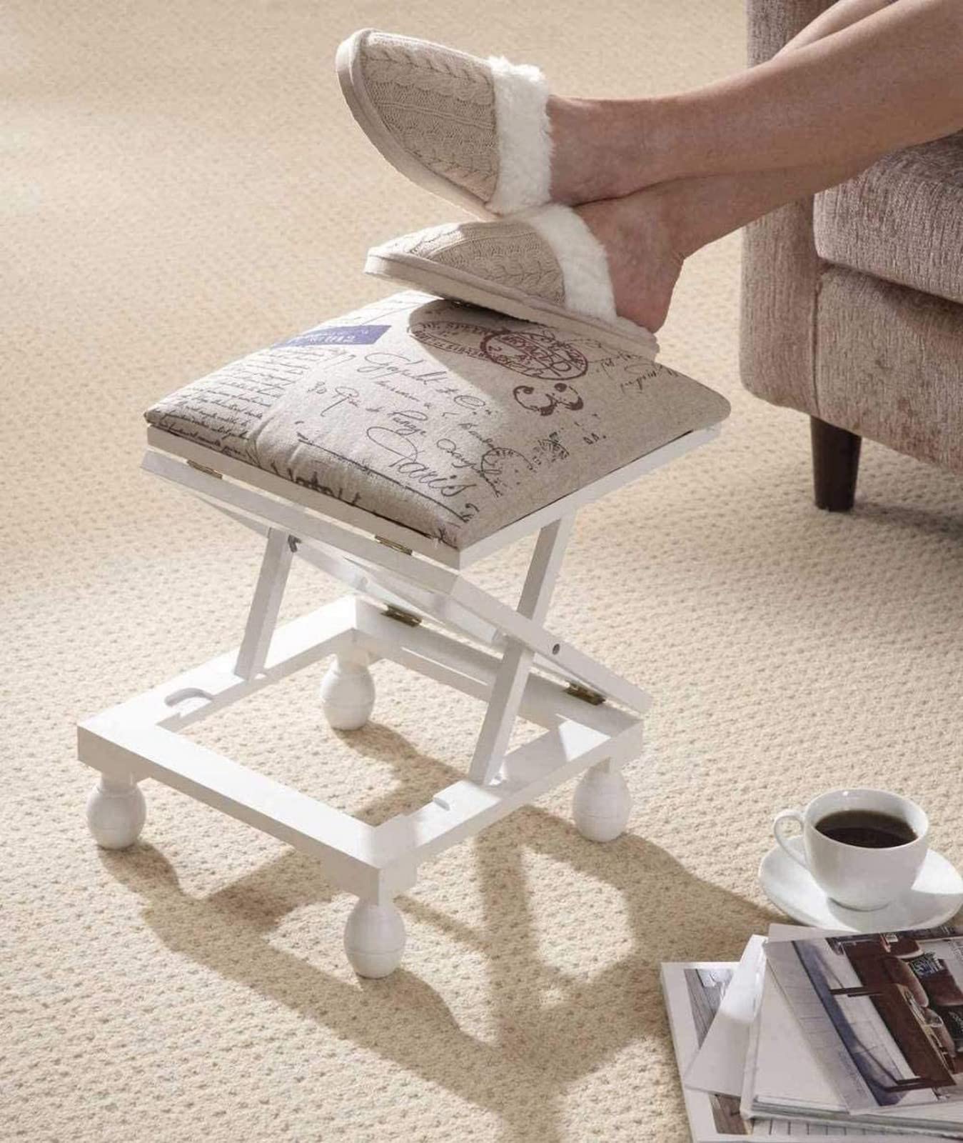 QHCS Footstool Foot Stool 3 Position Footstool White,polyester,White Home Decor Chair