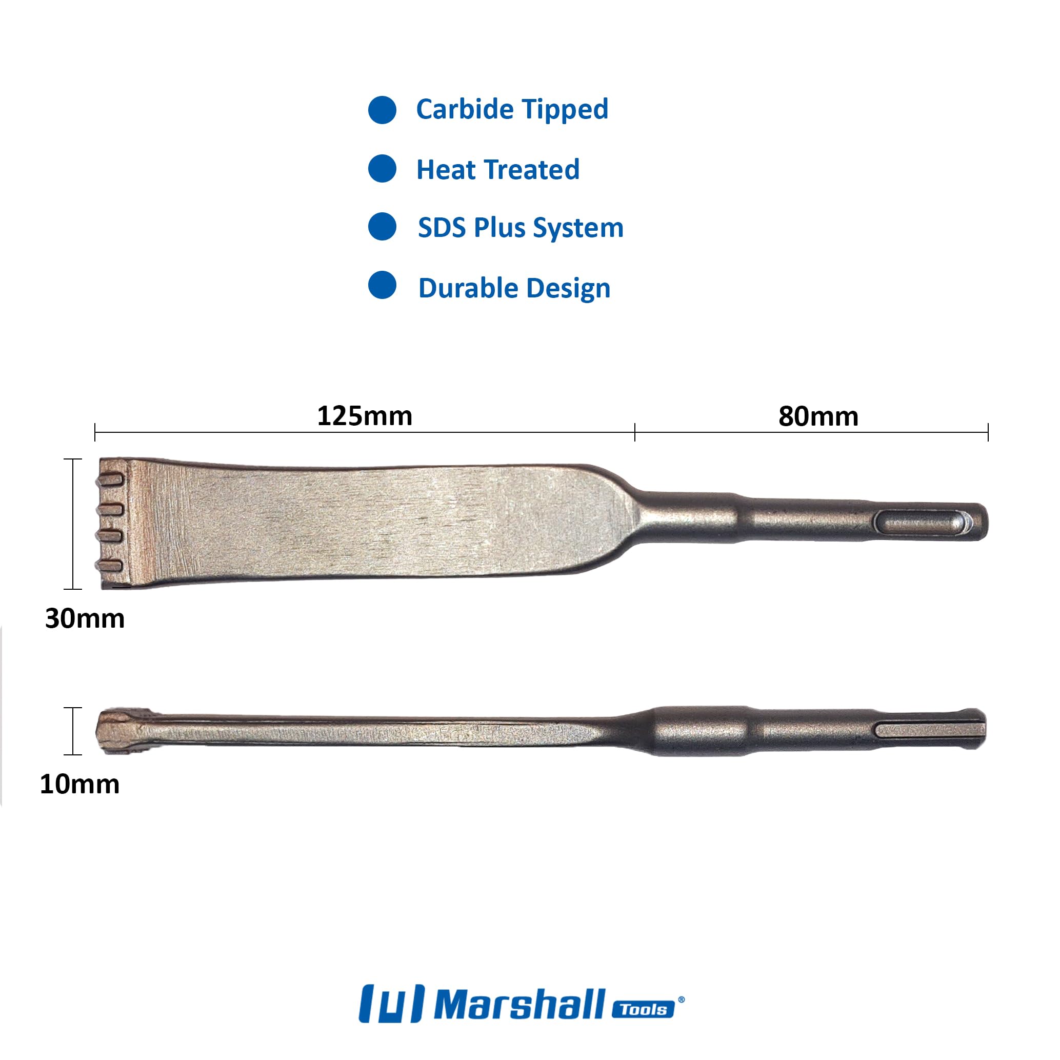 Marshall SDS Plus Brick Removal/Masonry Chisel, Carbide-Tipped Heat-Treated Flat Blade - Image 2