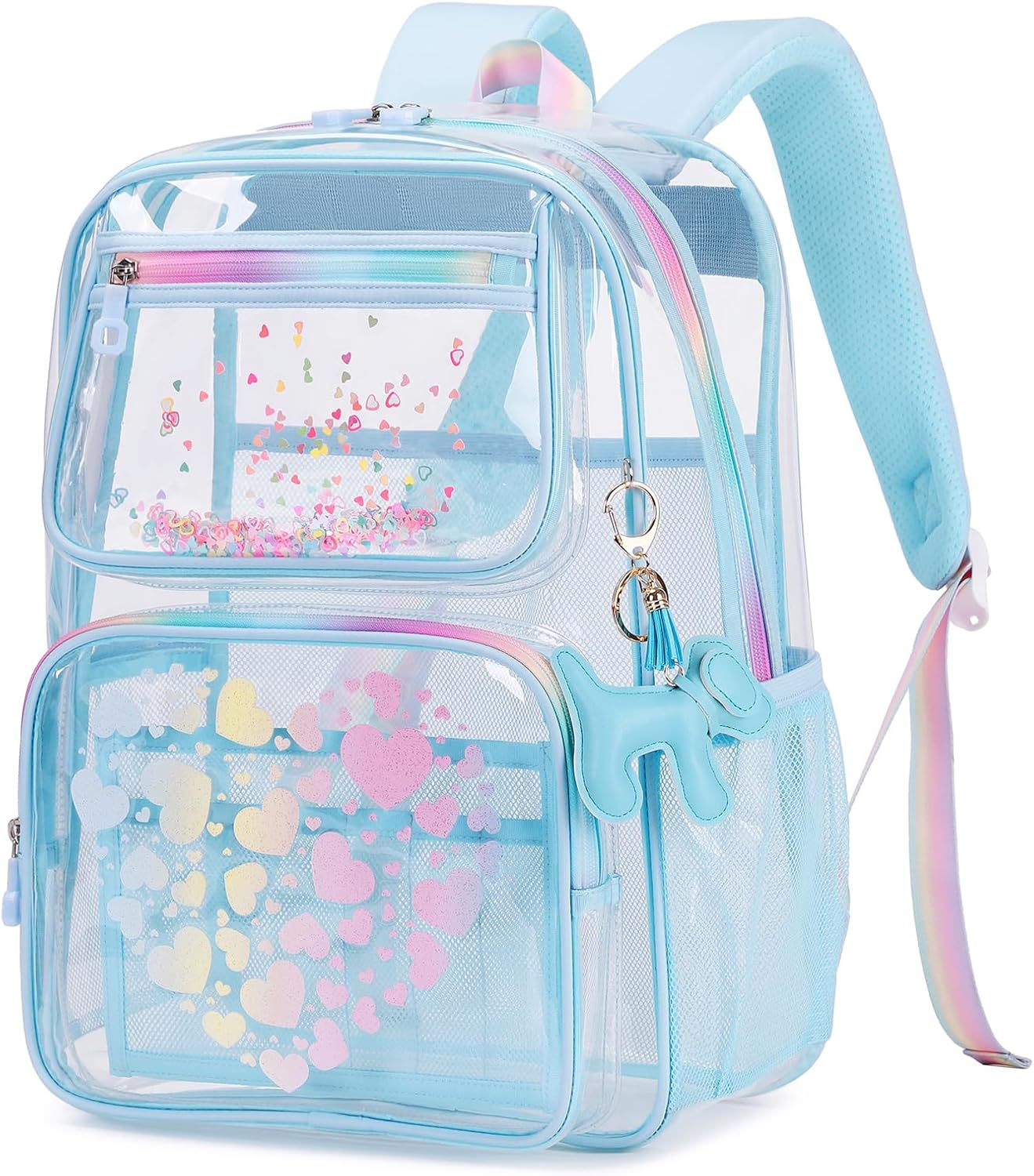 MOONBABY Clear Backpack for School Girls, Heavy Duty TPU Transparent Backpack Stadium Events Approved, Clear Bookbag