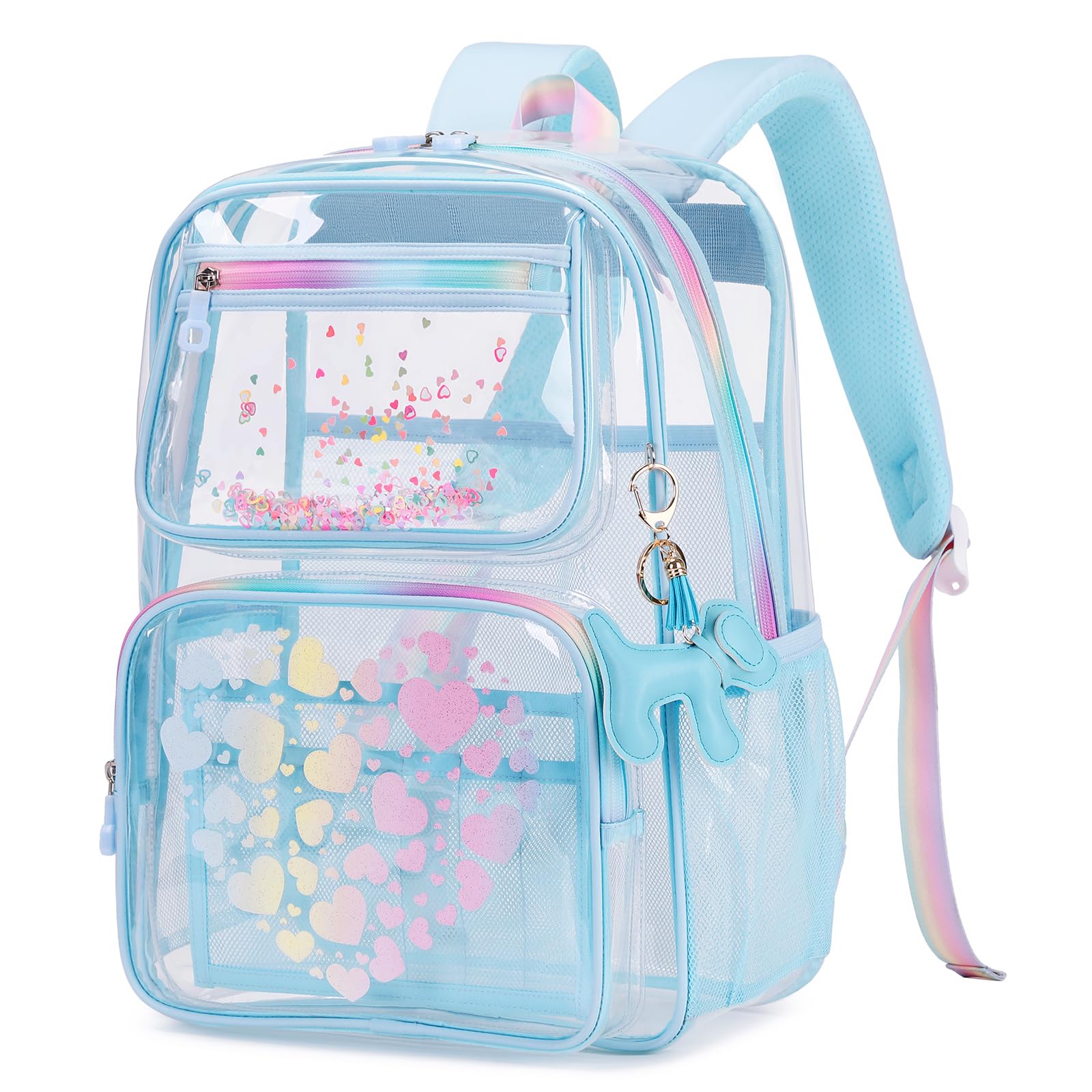 MOONBABY Clear Backpack for School Girls, Heavy Duty TPU Transparent Backpack Stadium Events Approved, Clear Bookbag