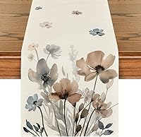 Artoid Mode Brown Poppy Floral Leaves Spring Table Runner 13x72 Inch - Summer Kitchen Dining Home Party Decor