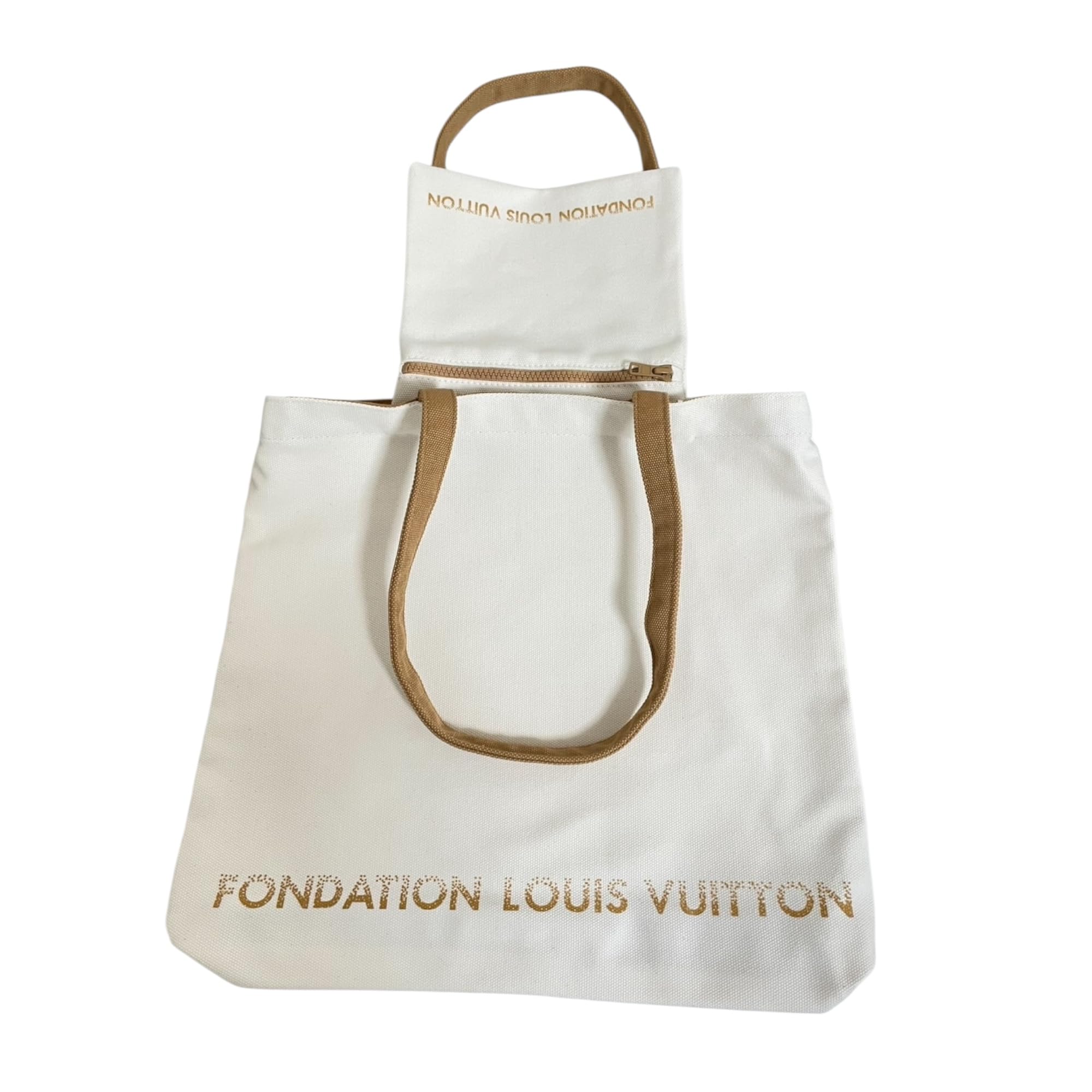 [Fondation Louis Vuitton] フォンダシオンルイヴィトン美術館 トートバッグ 内ポケット付き キャンバス ホワイト × キャメル [並行輸入品]