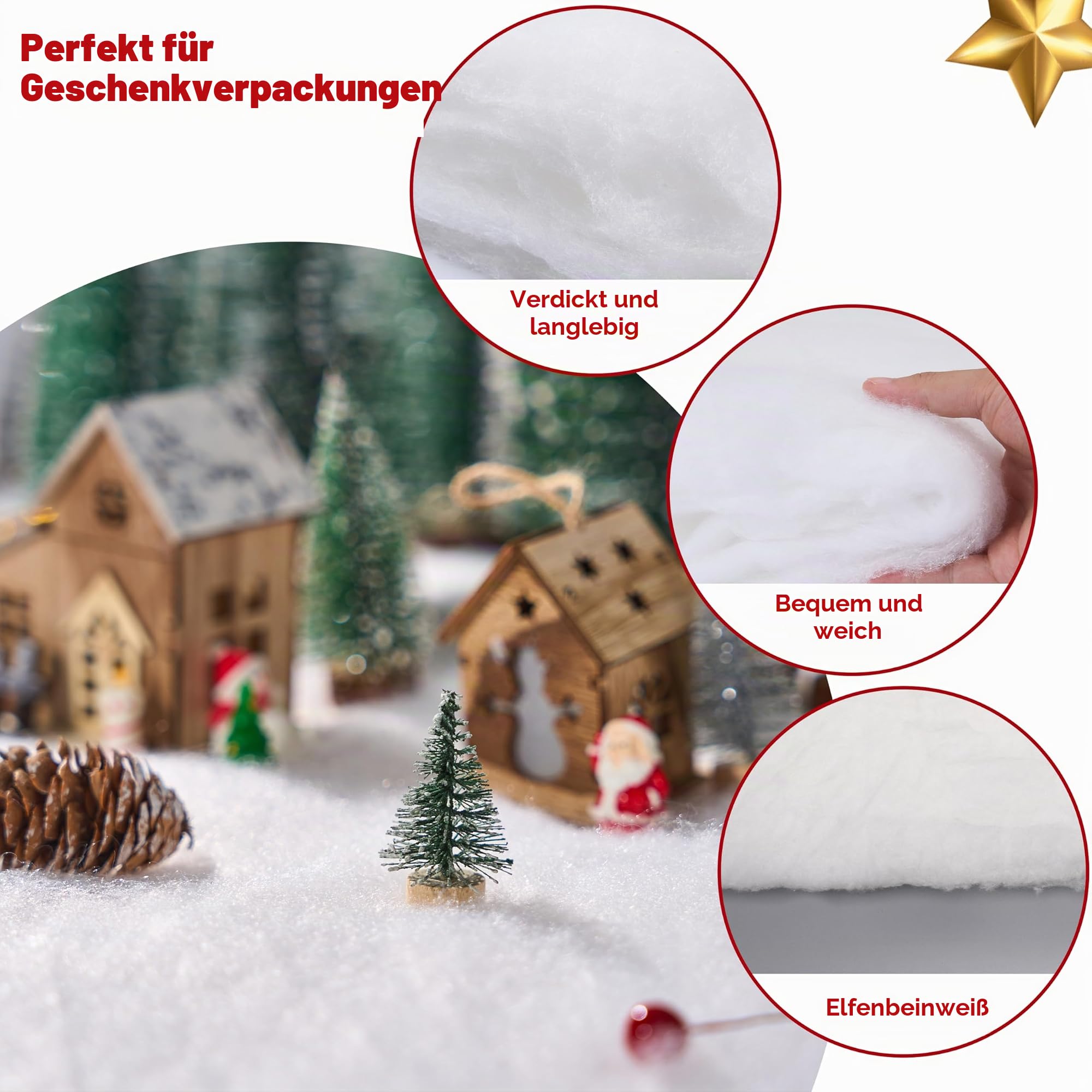 JOYIN Weihnachts-Schneedecken (3er-Pack), 38.1cm x300cm, weiche, Dicke Kunstschneedecke, Schneerollen, Schneeplatten, Kunstschnee-Baumwollstoff für Weihnachtsferien-Winterdekoration