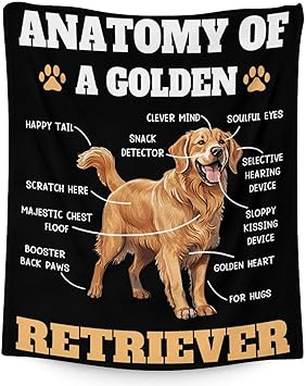 Golden Retriever Blanket - 40x50 Inches Size for Girls, Boys - Soft Fluffy Throw for Travel, Office - Black Novelty Fuzzy Gifts