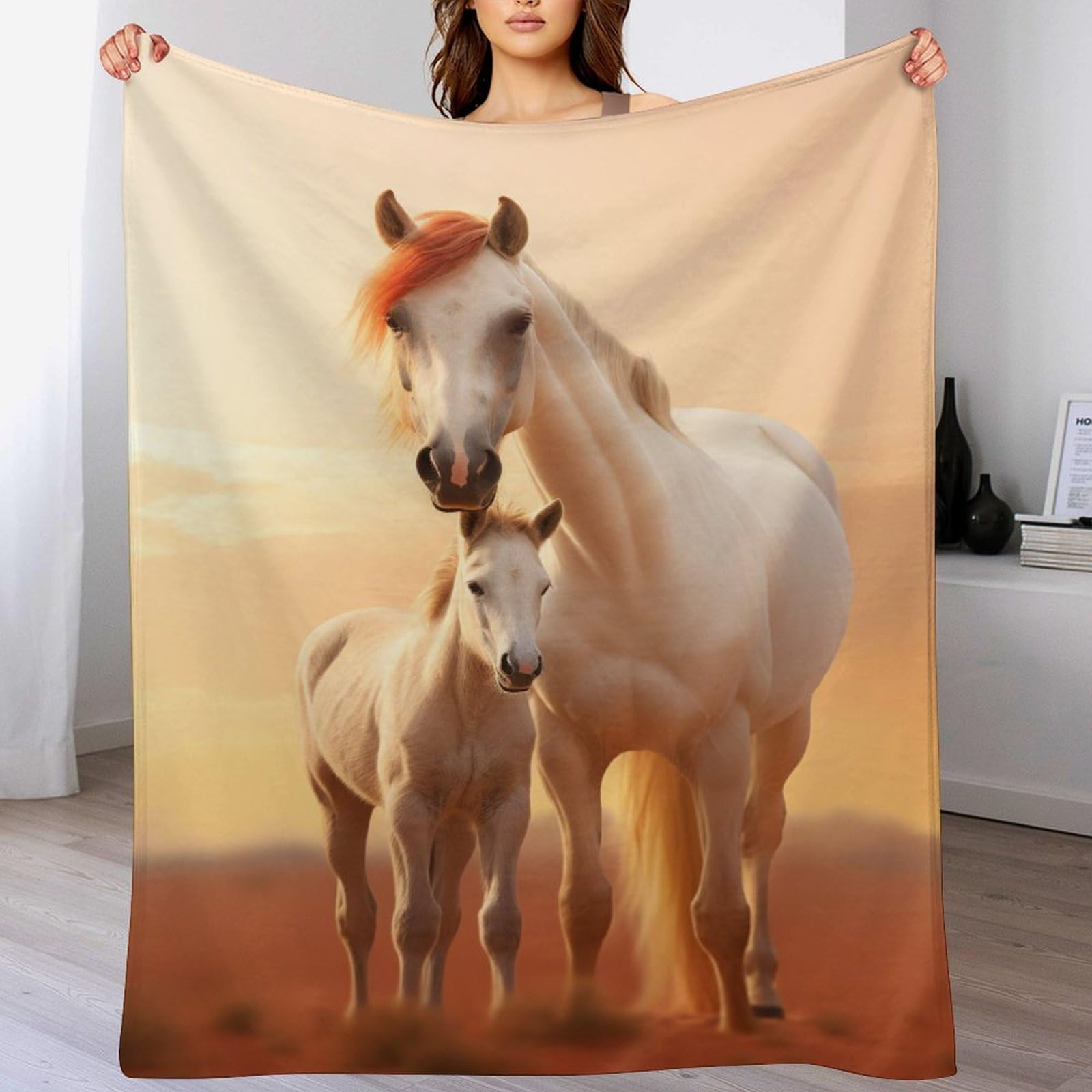 Couverture plaid cheval en flannel 100x130cm chaude pour lit et canapé quatre saisons