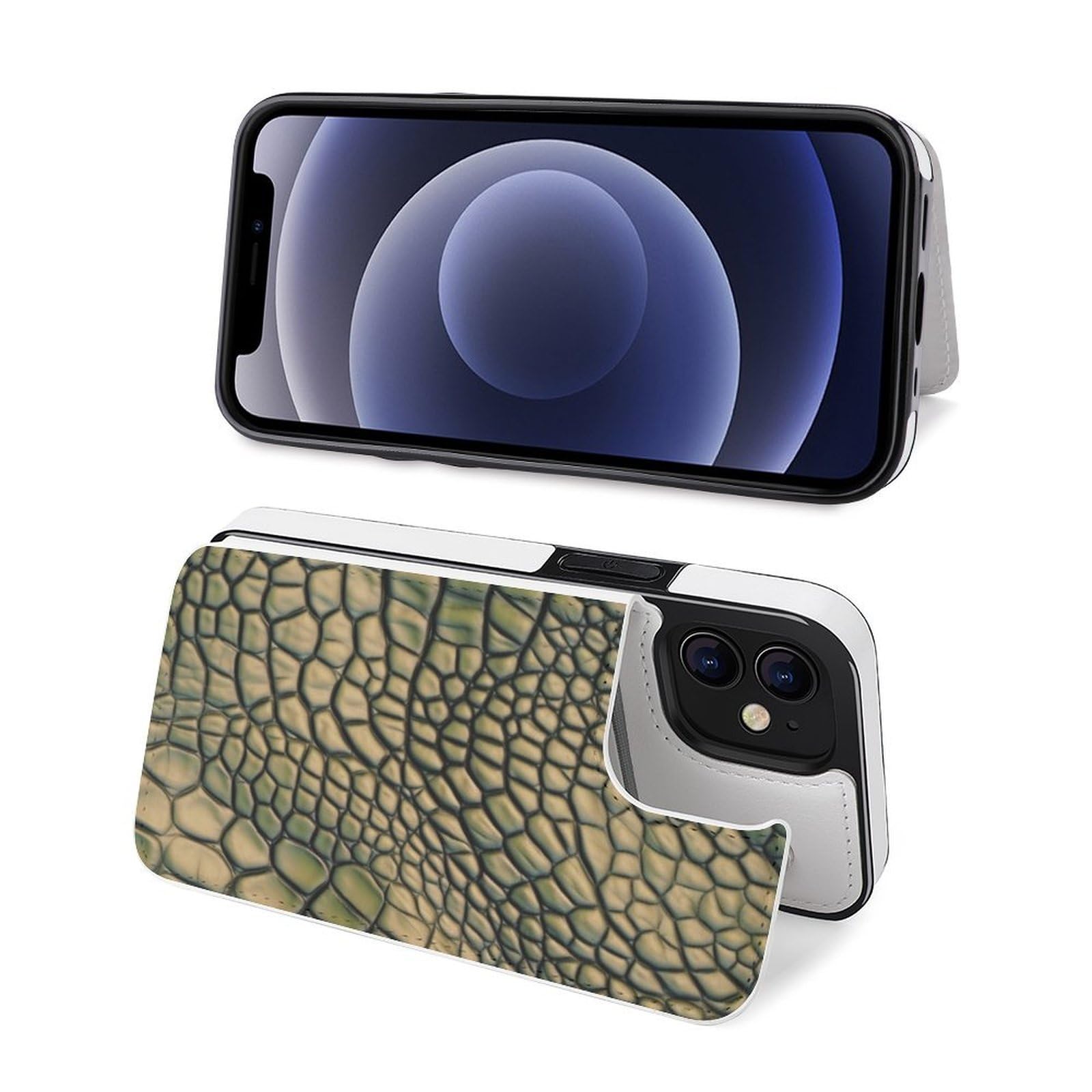 Funda tipo cartera para iPhone 12, piel de cocodrilo, con ranuras para tarjetas
