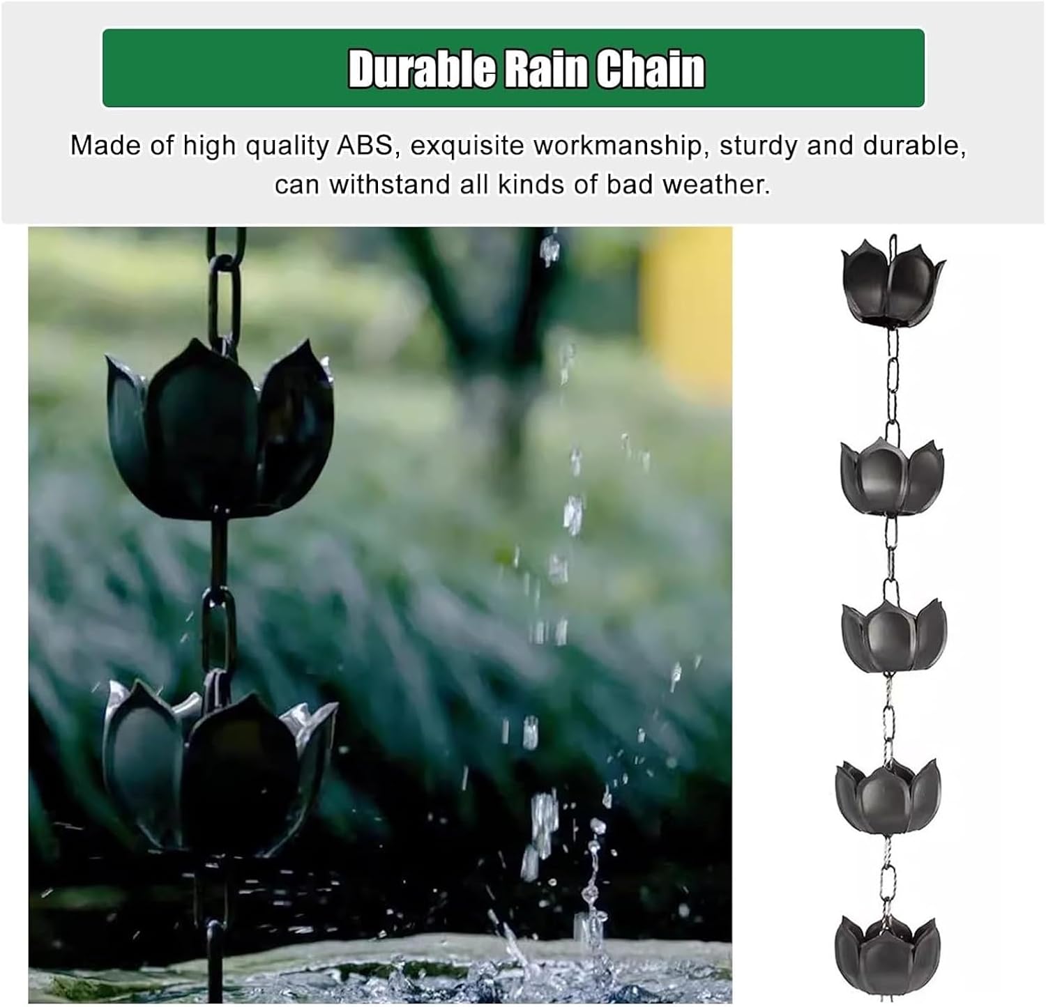 Rain Chains,Rain Catcher Chain, Plastic Rain Chain, Rain Chains Outdoor Rain Catcher, Lotus Rainwater Diverter for Garden Decoration,1m/33 ft