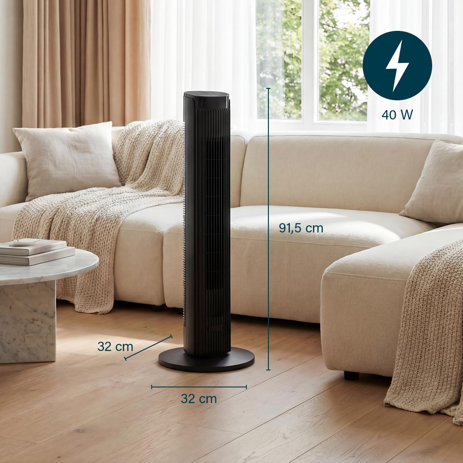 Princess Turmventilator 40 W Oszillierend 4 Modi 12 Geschwindigkeiten Höhe 91,5 cm