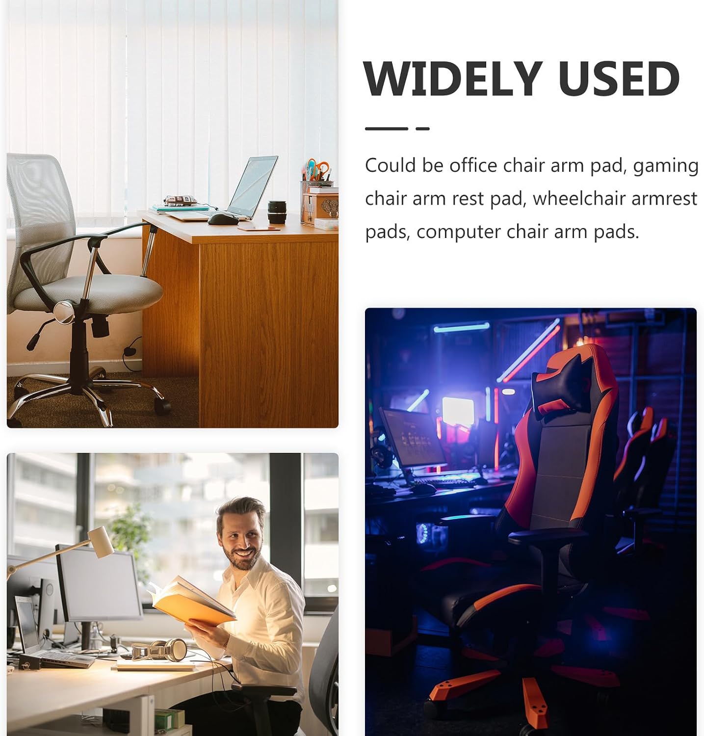 Memory Foam Chair Arm Pads with Non Slip Fabric for Office Comfort