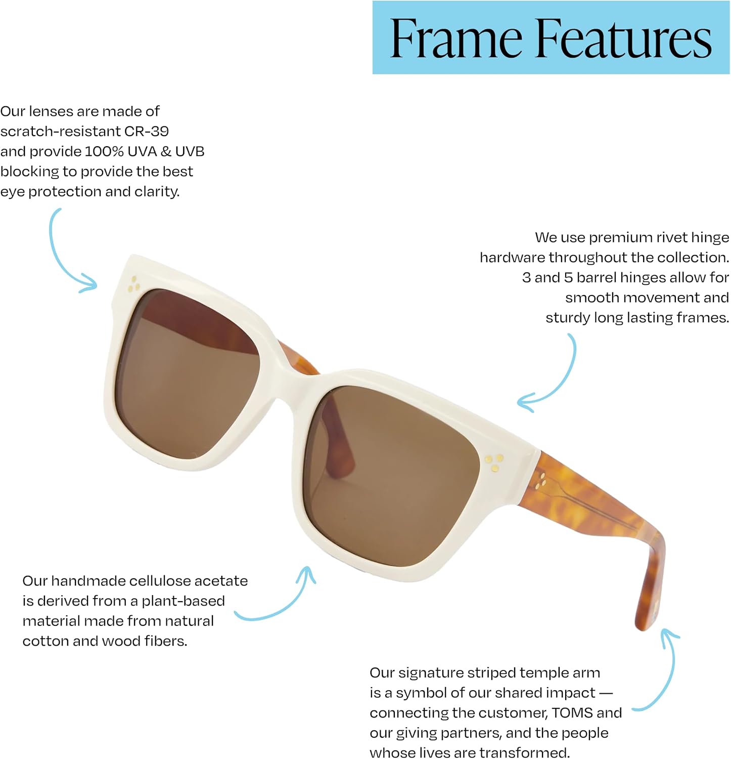 TOMS Madison Women's Sunglasses - Handcrafted with Acetate Frame - UV Protection Glasses w/Case - Beach Days & Daily Commute