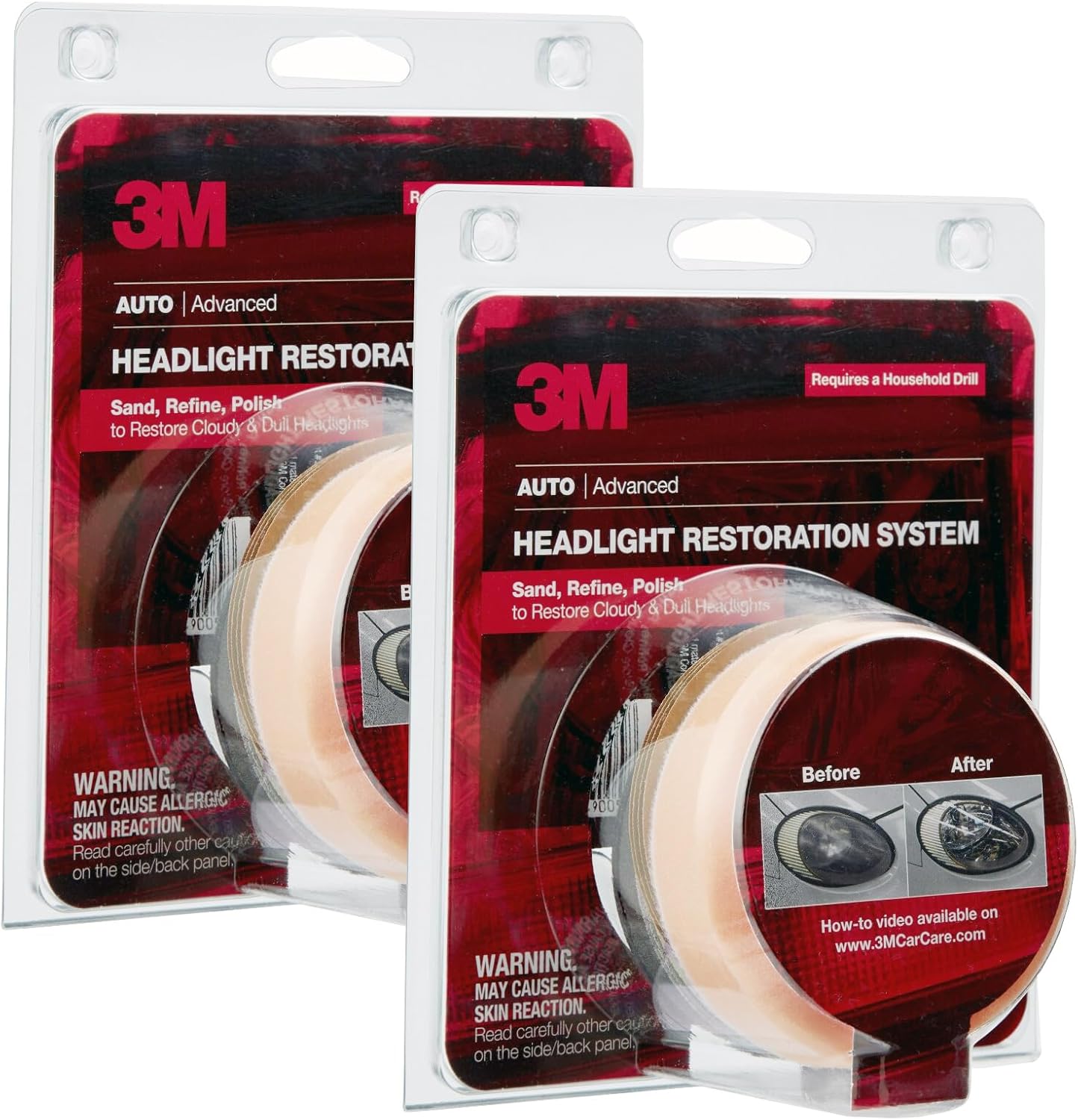 3M Headlight Lens Restoration System, 39008, 1 Kit, 2-Pack