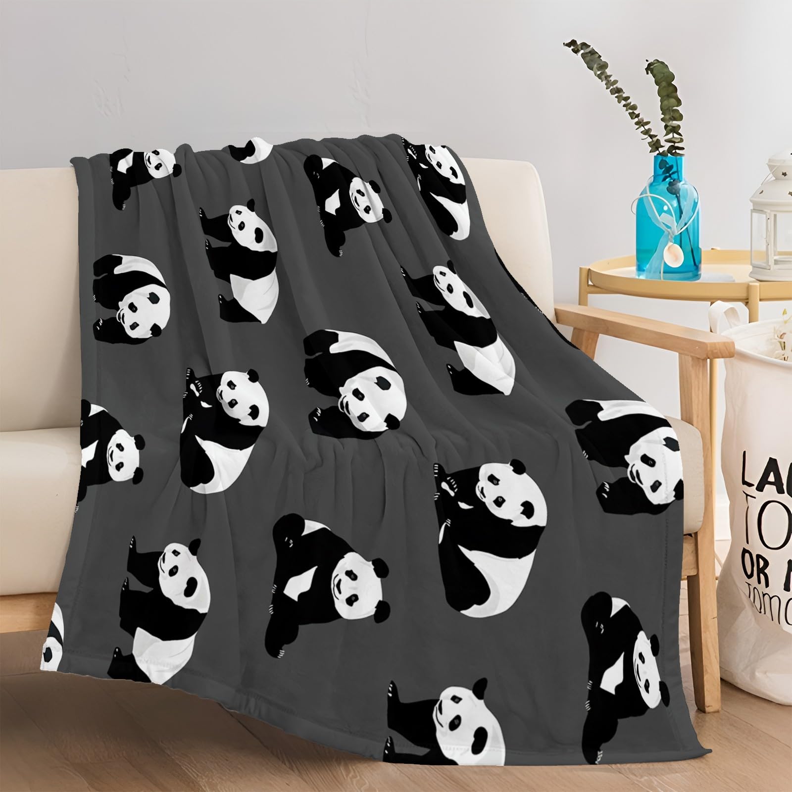 Plaid Couverture Extra Doux Panda Géant De Dessin Animé Gris 180x200 cm Couvre-lit Multi-usages Canapé, Plaid pour lit, Couverture Foulard Doux et Chaude Plaid Canapé Flanelle