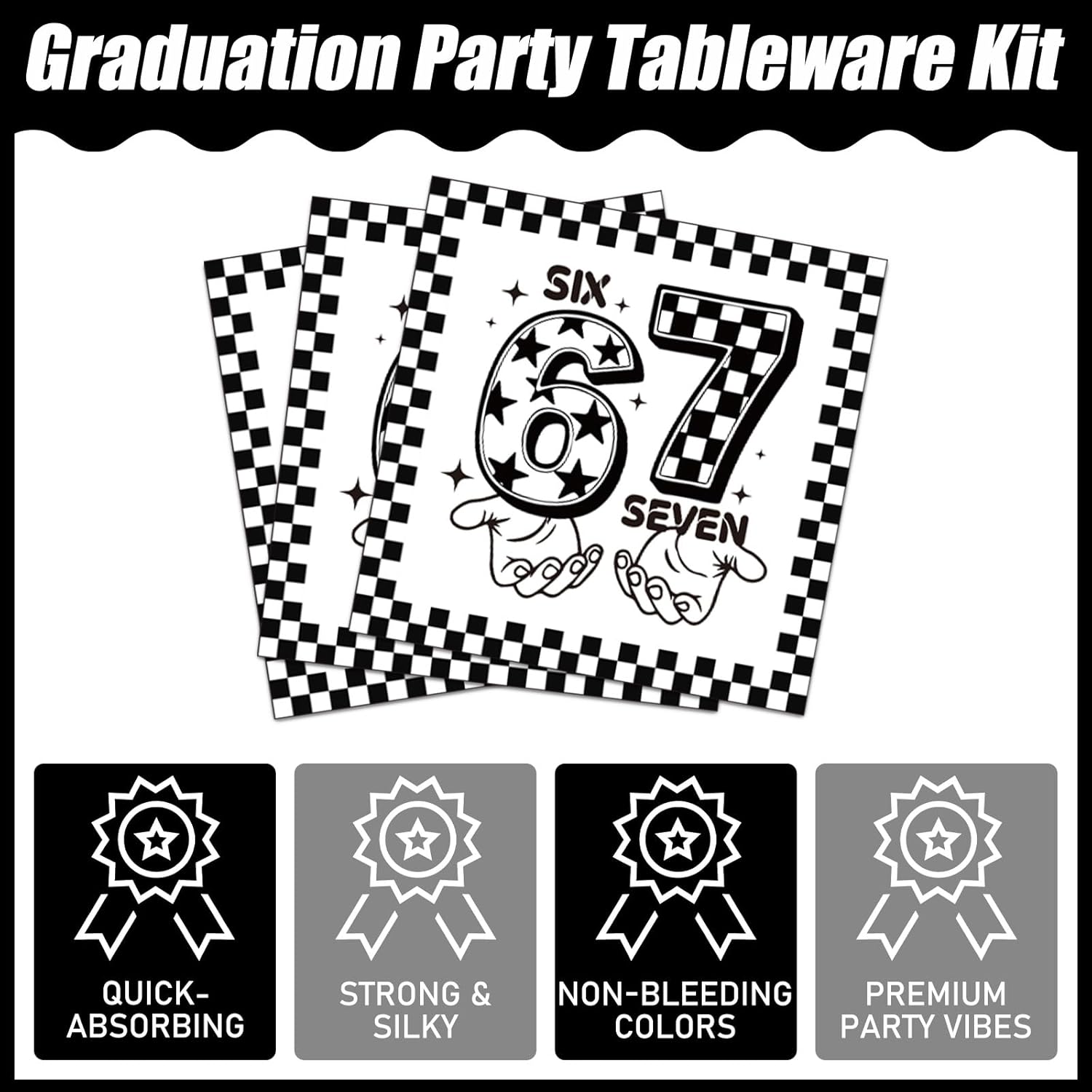 6 7 Birthday Decorations - 96 Pcs 6 7 Birthday Theme Party Plates Napkins Forks Tableware Set Decor, Black 67 Meme Party Dinnerware Supplies for Teens Adults Serves 24
