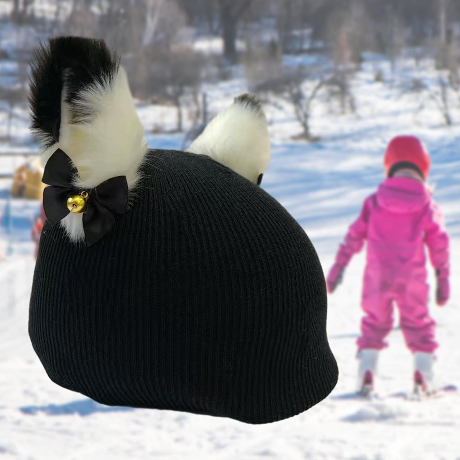 Cozy Winter Helmet Cover for Ski and Snowboard Enthusiasts, Black Kitten