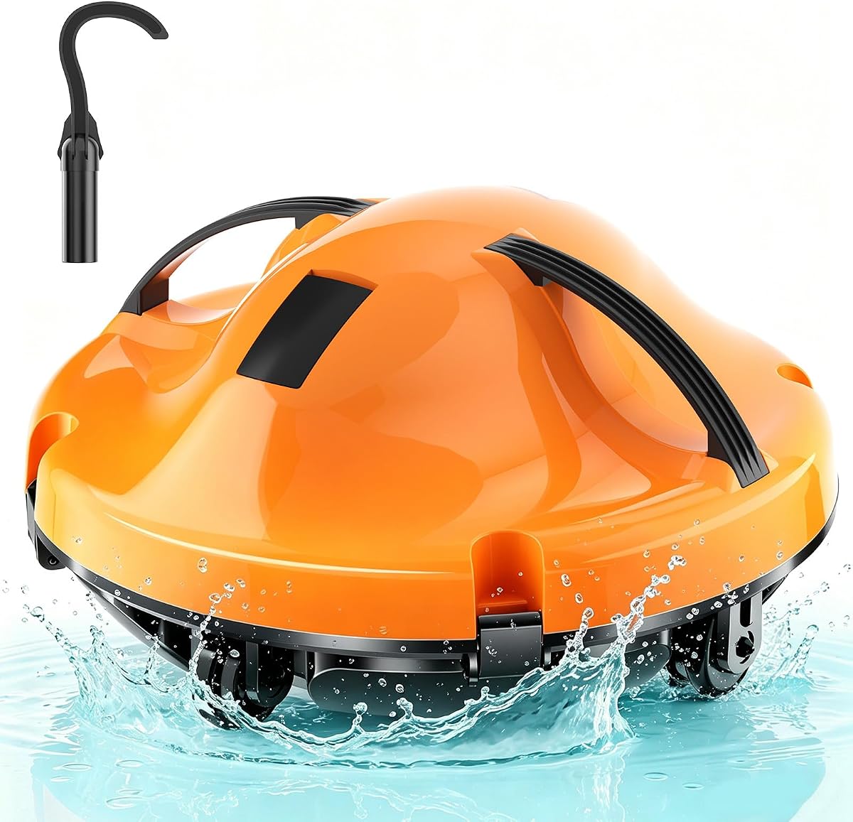 2026 New Cordless Automatic Pool Vacuum Robot, Robotic Pool Cleaner Lasts 130mins, Auto Parking, Lightweight for Above Ground Pools & Inground Flat Pools Up to 1100 Sq.ft, JQR-V201, Orange