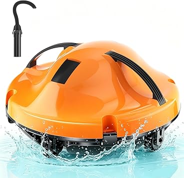 2026 NEW Cordless Robotic Pool Cleaner, Automatic Robotic Pool Vacuum Cleaner with Dual Motors, 130mins Runtime & Auto Docking Pool Vacuum Robot for Inground Pools Up to 1100 Sq.Ft, JQR-V201, Orange