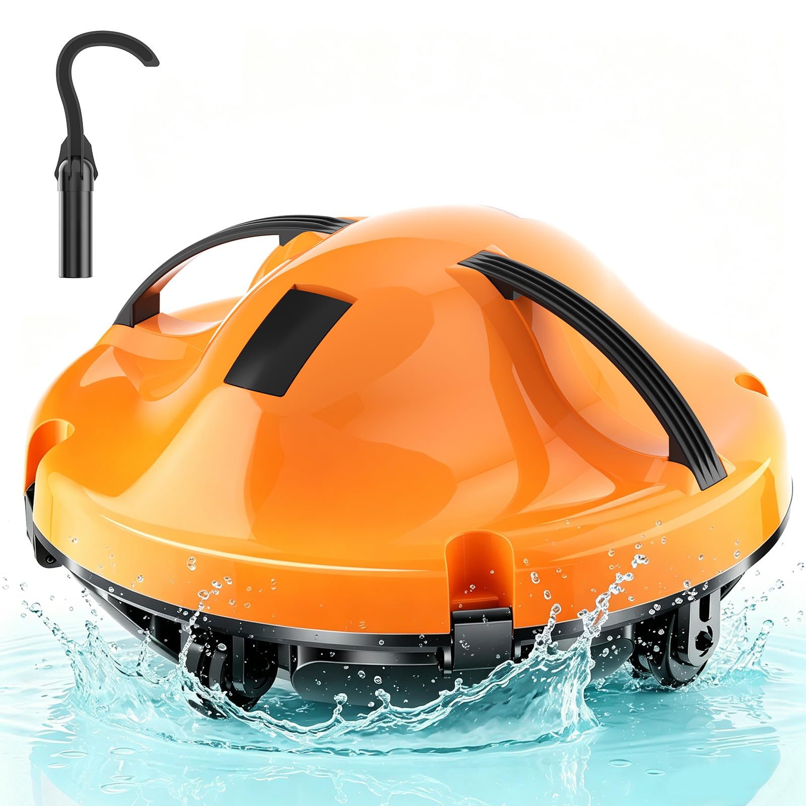 2026 NEW Cordless Robotic Pool Cleaner, Automatic Robotic Pool Vacuum Cleaner with Dual Motors, 130mins Runtime & Auto Docking Pool Vacuum Robot for Inground Pools Up to 1100 Sq.Ft, JQR-V201, Orange