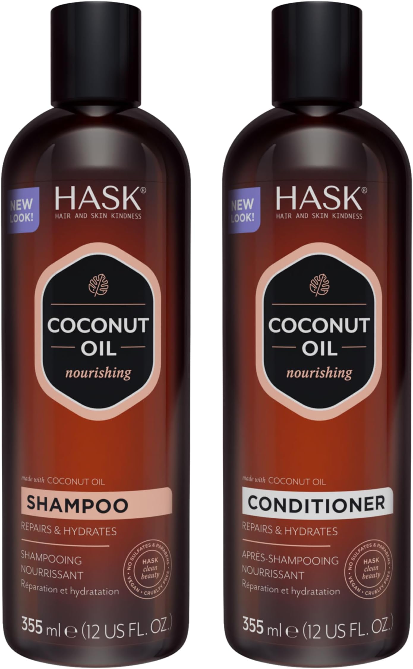 HASK Coconut Nourishing Shampoo + Conditioner Set | For All Hair Types, Sulfate-Free, Paraben-Free, Gluten-Free, Cruelty-Free, Color Safe | 12oz each