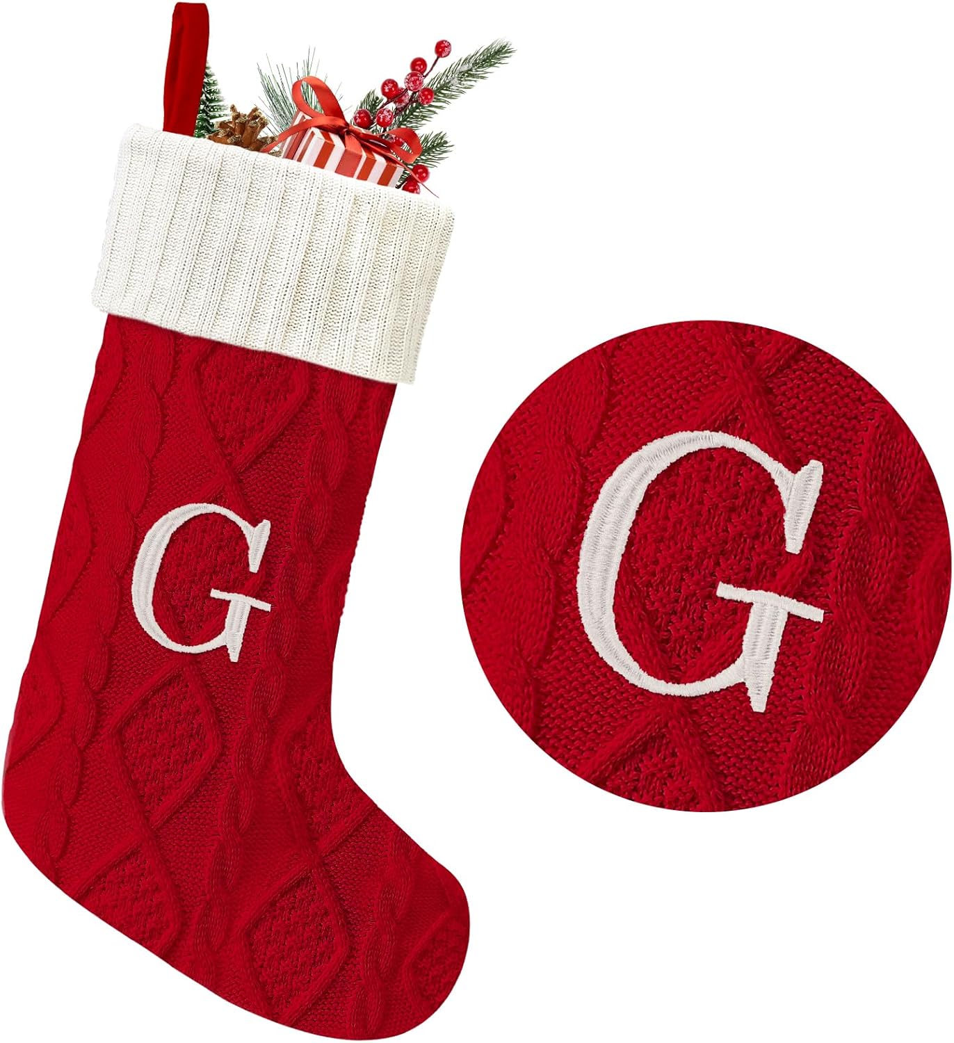 21 inches knitted christmas stockings with initials, large red custom monogram christmas stockings with letter, personalized xmas decoration for holiday family party(red-g) letter-g red