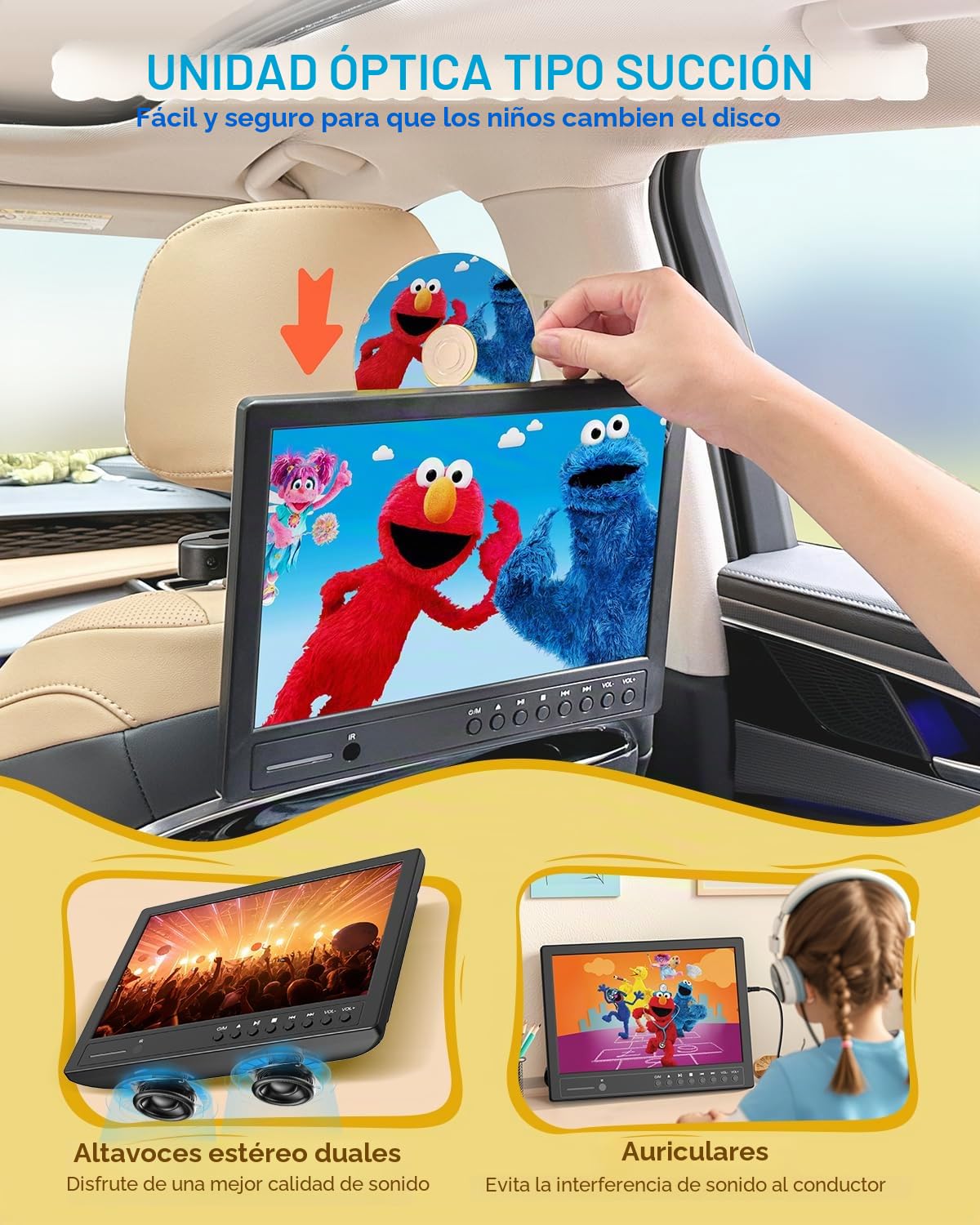 Arafuna Reproductor de DVD para Coche 12,5 Pulgadas,1080p DVD Coche Portátil, Supporte l'entrée USB/TF, HDMI, AV, Non Rechargeable