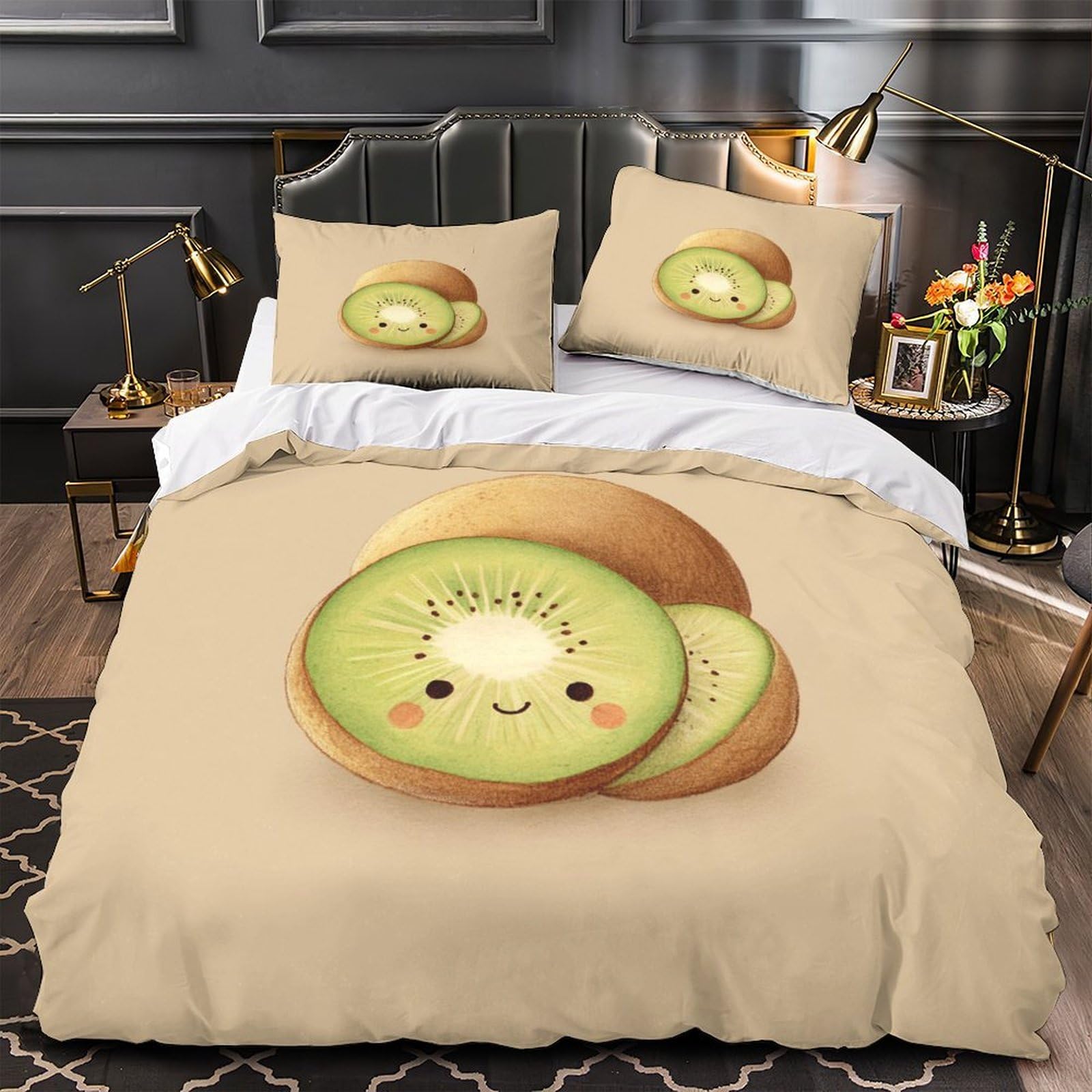 Parure de lit enfant kiwi 135x200 housse de couette microfibre super douce pour garçon et fille