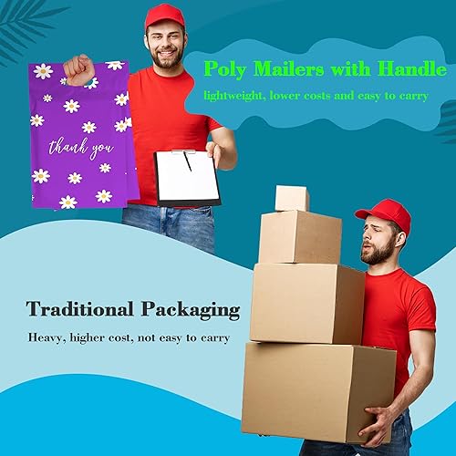Miniatura 4 de JinRuiKJ Sobres de polietileno con asa de agradecimiento de 10 x 13 pulgadas, 25 unidades, bolsas de envío fáciles de transportar para ropa, sobres