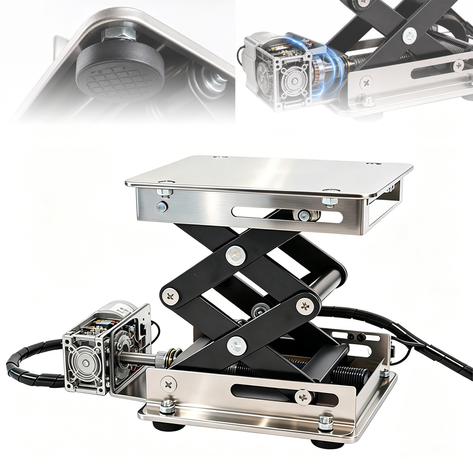 GwlThixion Electric Lifting Platform, Electric Stainless Steel Lifting Platform with Remote Control, 10 Kg Load Capacity, 45s Rapid Lifting for Industrial Production and School 100 * 100MM