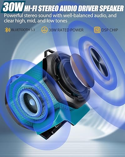 Miniatura 3 de Taingwei Altavoz inalámbrico portátil para batería Makita LXT de 18 V, altavoz pequeño inalámbrico para lugares de trabajo, hogar y fiesta (batería