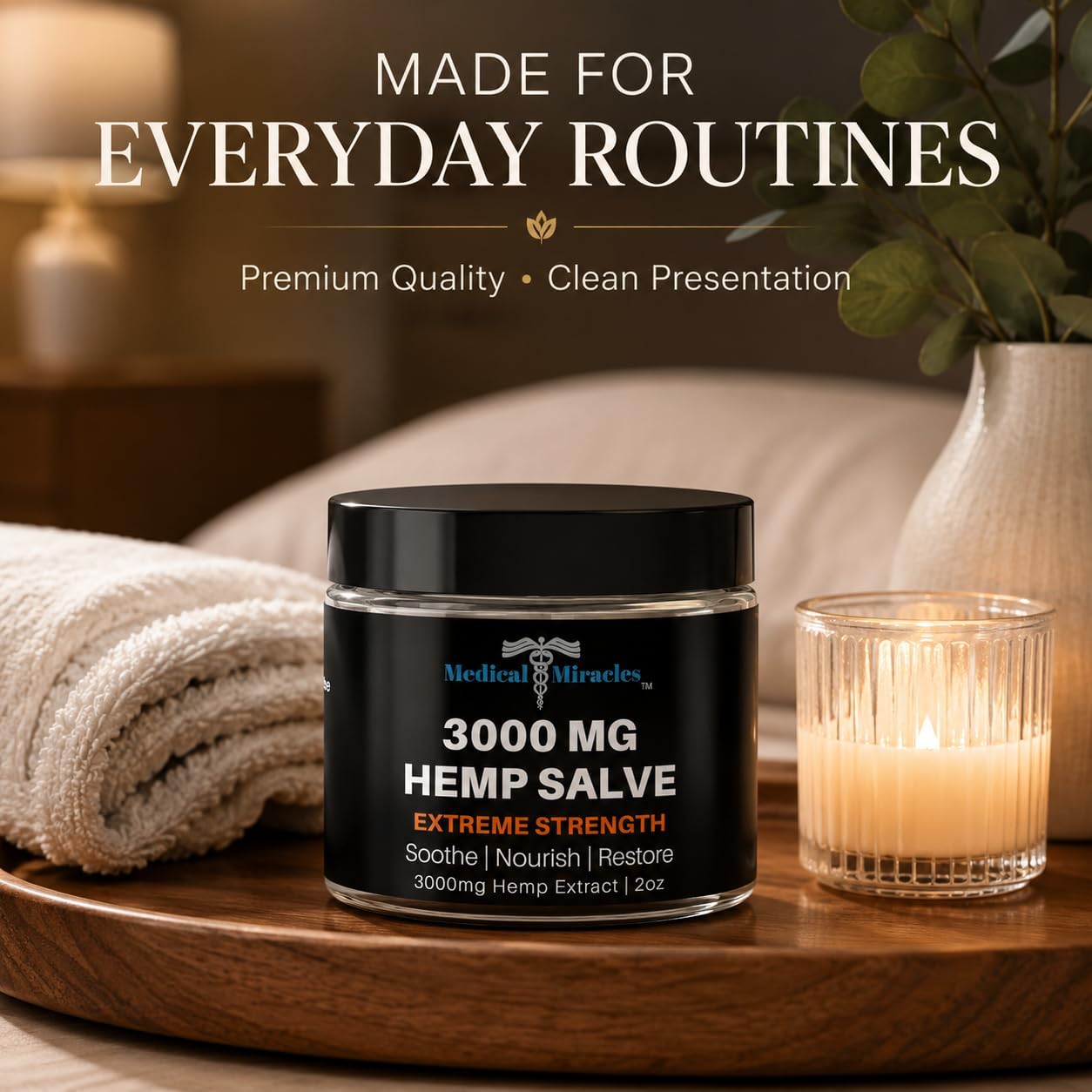 Medical Miracles 3000 MG Maximum Strength Hemp Salve. Use for Hips, Joints, Neck, Back. Made with the Finest Available Ingredients.