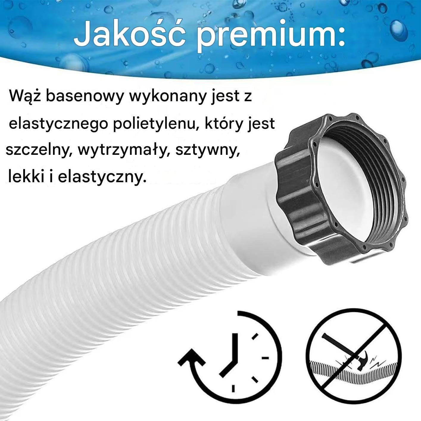 Wąż Pompy Basenowej Z Adapterem 38 Mm, Szczelna Złączka | Zestaw 2 Węży Basenowych Do Basenów Naziemnych Do Ogrodu, Podwórka, Systemów Piaskowych Z Wodą Morską, Konserwacji,