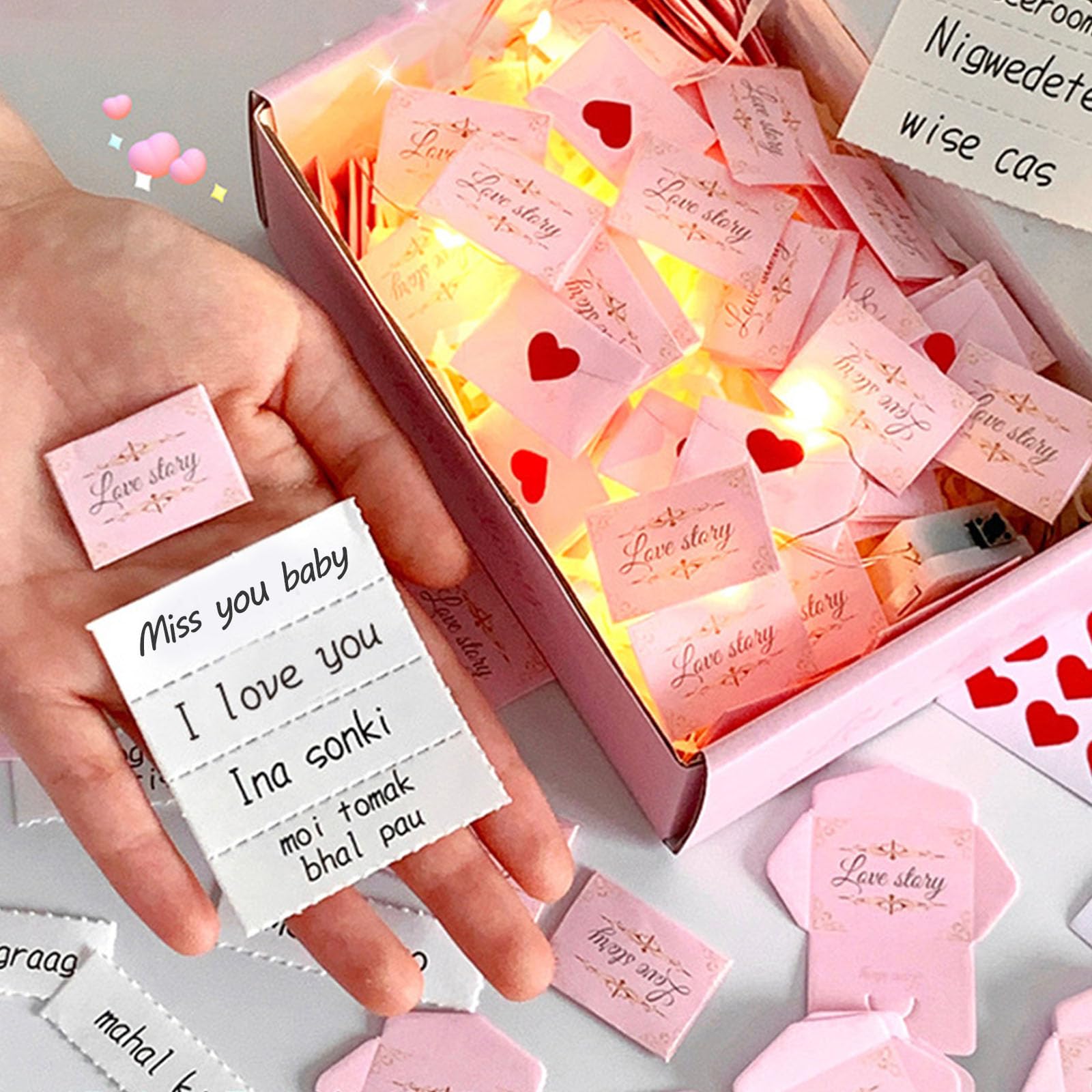 Romantic I Love You Love Letter Gift Box, 200pcs Mini Envelope