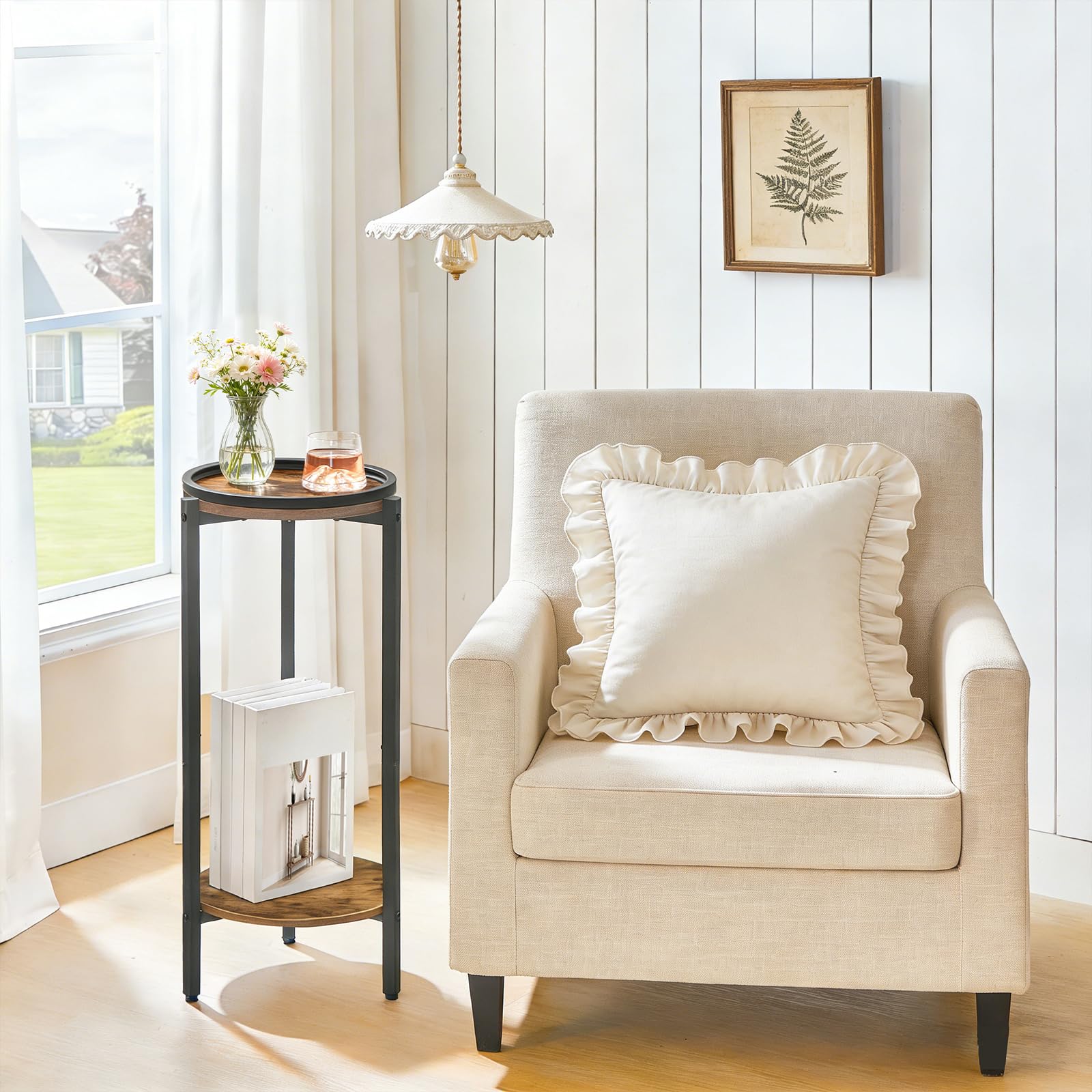 HOOBRO Beistelltisch, Kleiner Tisch, 2-stufiger runder Couchtisch, Sofatisch, Getränketisch, für kleine Räume, Wohnzimmer, Schlafzimmer, Vintagebraun und Schwarz EBF167BZ01
