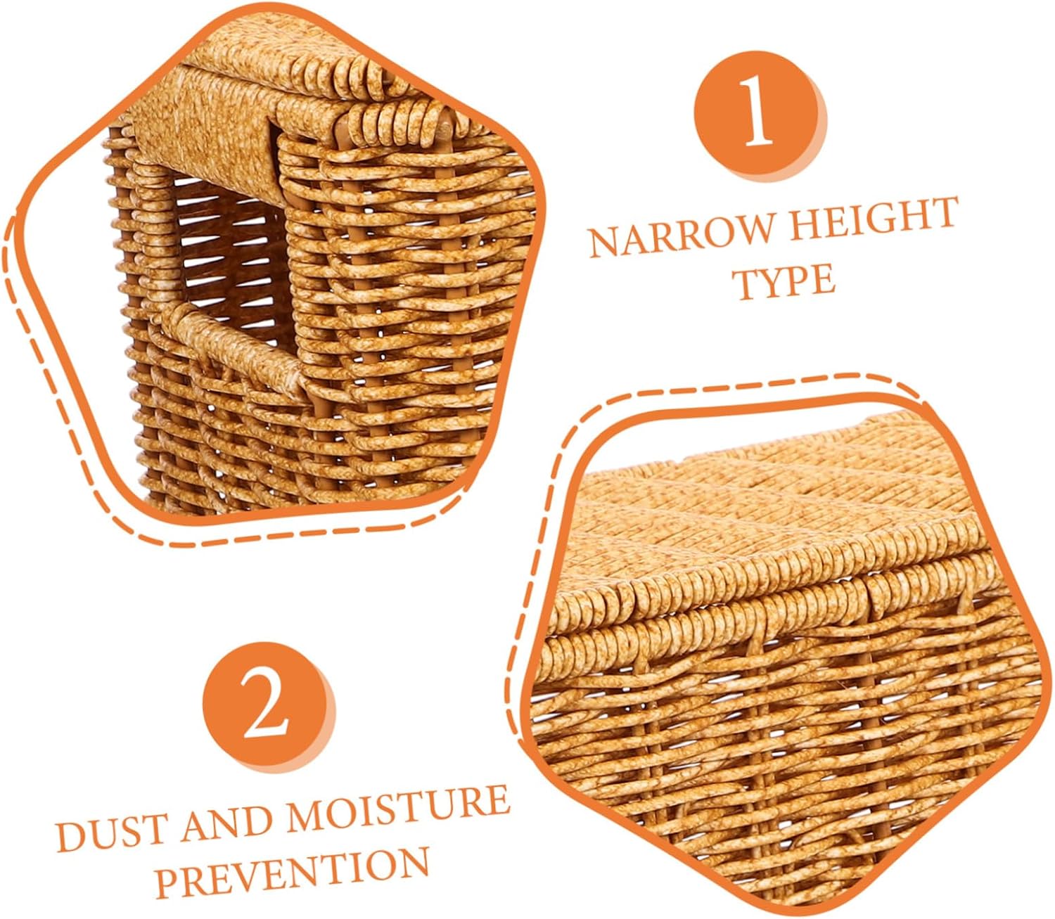 Woven Sundries Storage Basket with Lid and Handle Decorative Organizer for Magazines Multi Purpose Picnic Weave Basket for Clutter Spaces