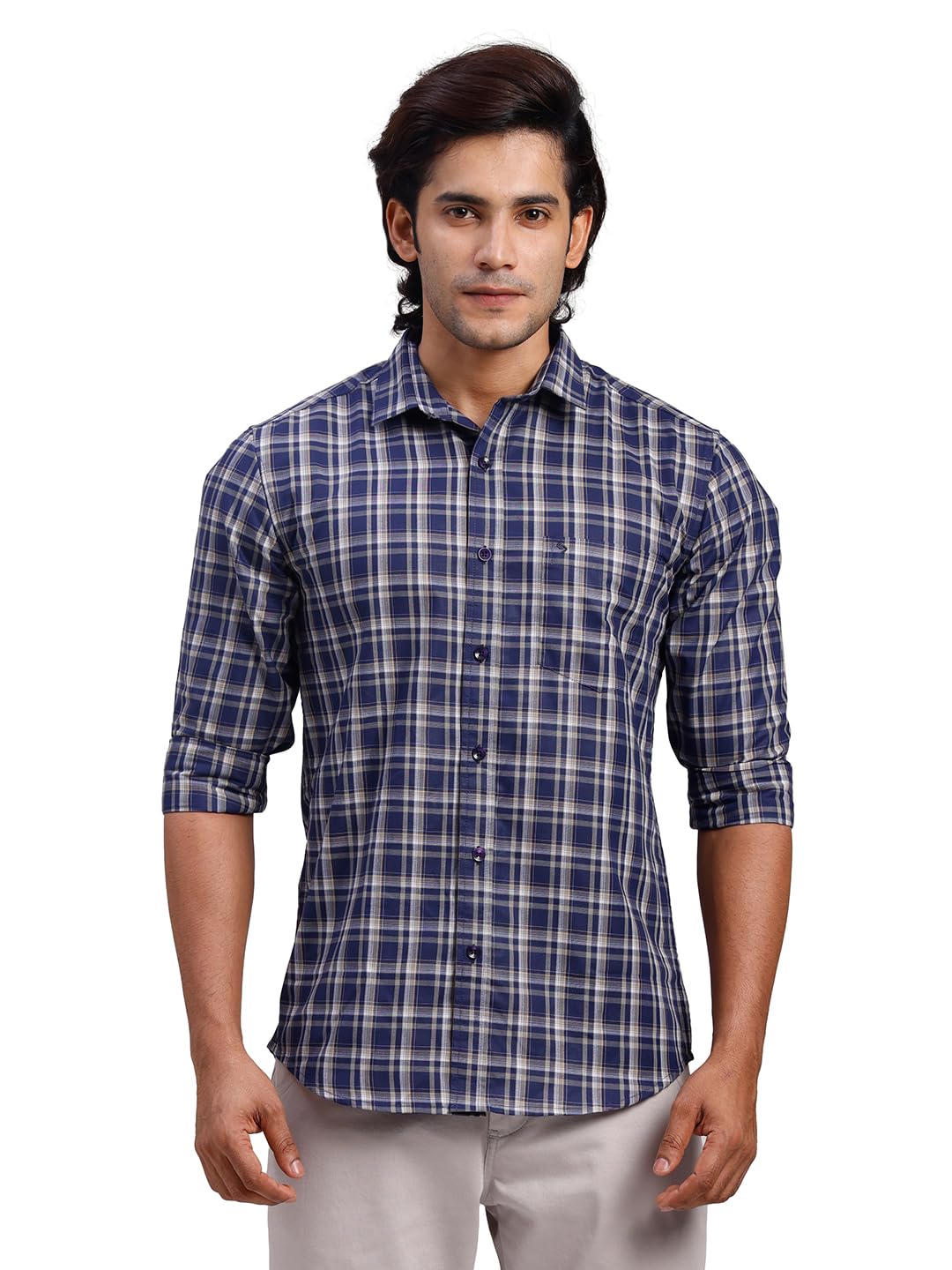 classic polo Men's Full Sleeve Polo Neck Slim Fit Checked Cotton Casual Shirt-picture-19