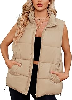 American Trends Women Sleeveless Puffy Vest for Women Jacket Zipper Coat with Pockets