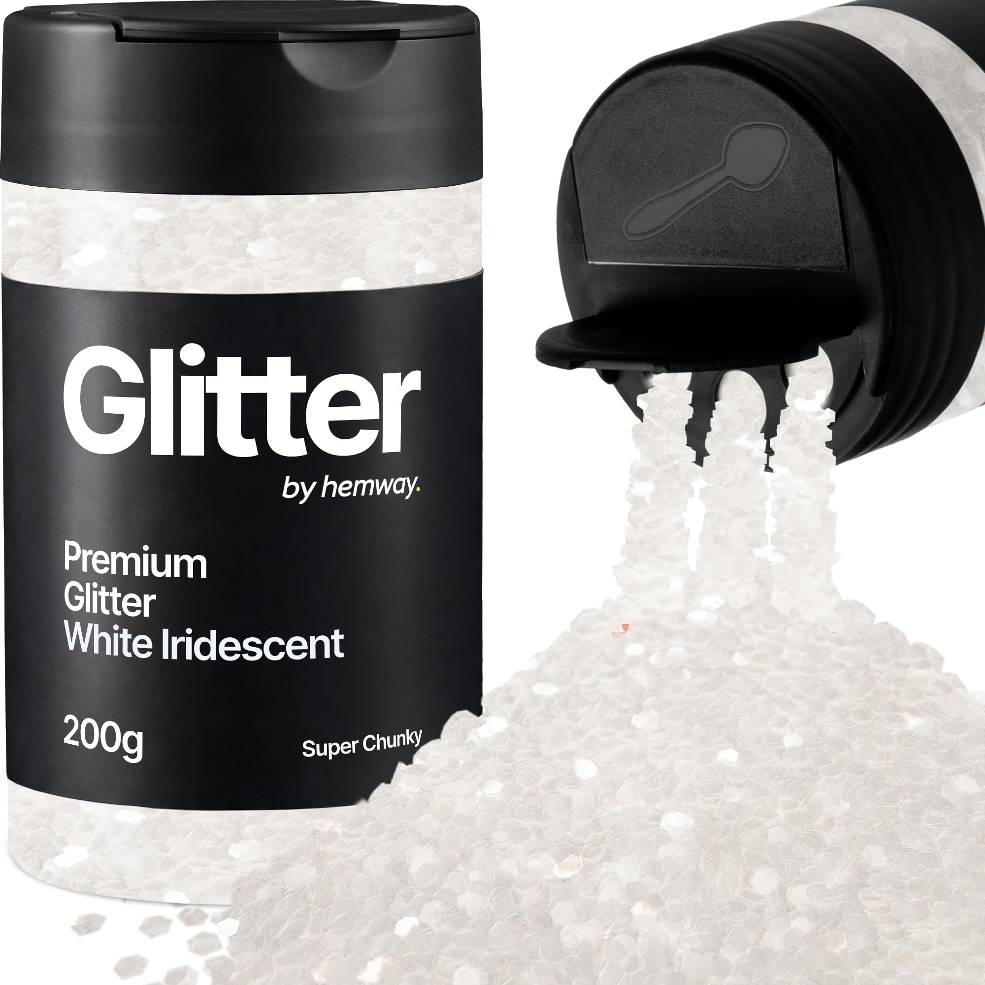 Hemway White Iridescent Glitter Shaker, 200g Super Chunky Glitter for Crafts Metallic Flake Sequins for Resin & Epoxy Crafts for Decorating, Halloween, Christmas, Nail, Face, Art