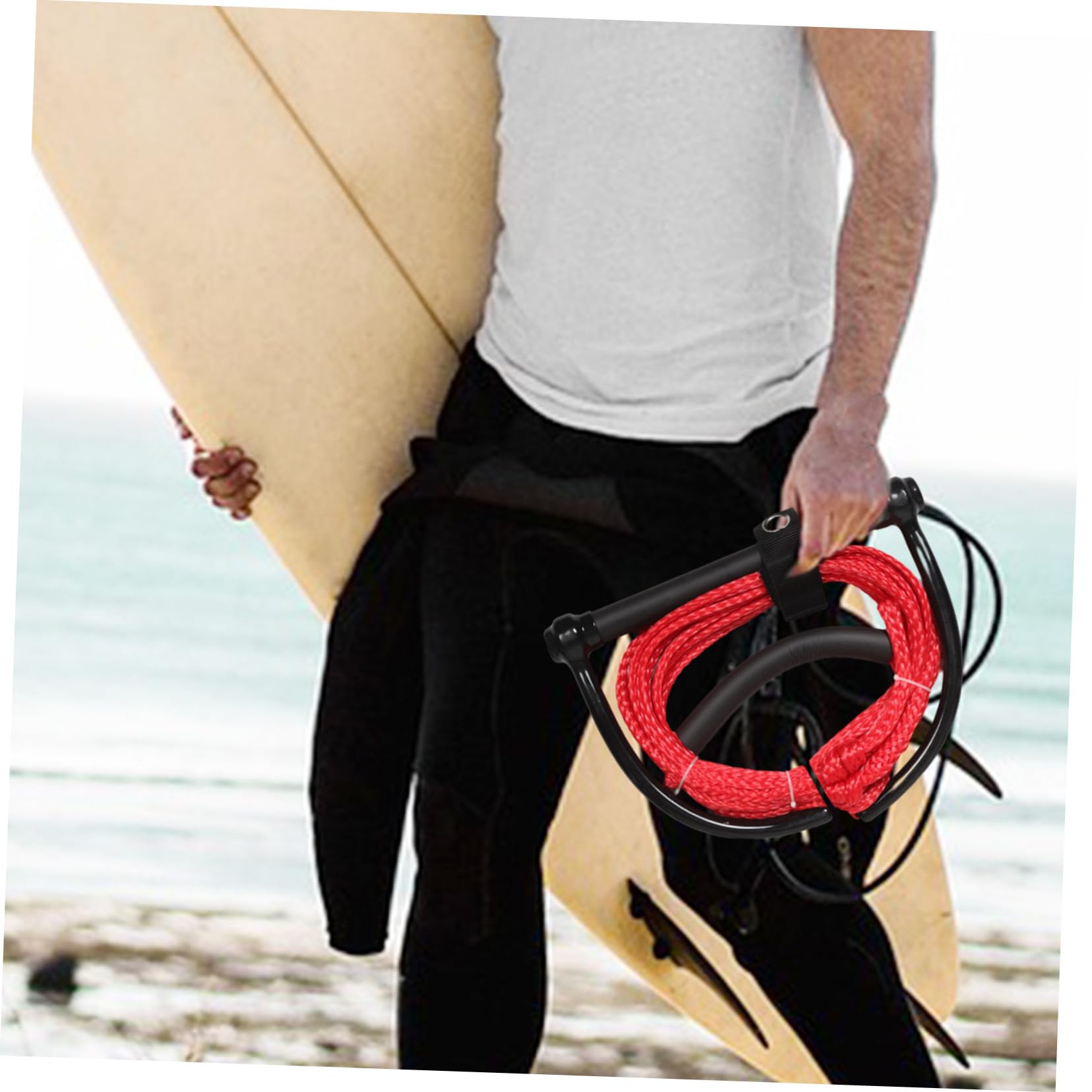 Hemobllo Corda per Sci Nautico Impugnatura Comoda Resistente all Abrasione in Pp, Corda Portatile per Wakeboarding e Tubing Rossa