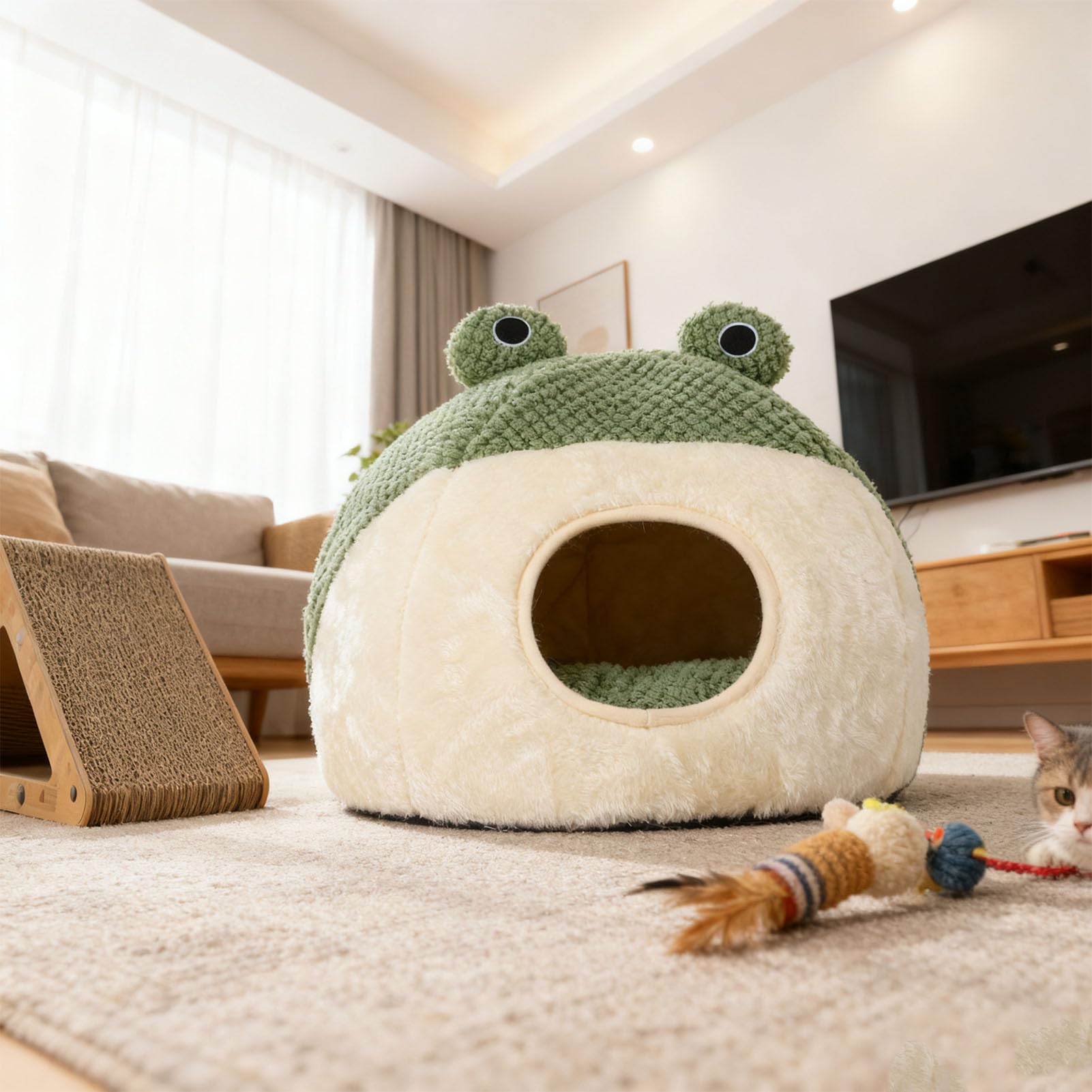 Cama Cueva para Gatos, Bonita casa Cerrada de Felpa Suave con cojín extraíble y Lavable para Gatos de Interior, Cama para Mascotas (M (Grande Taille))
