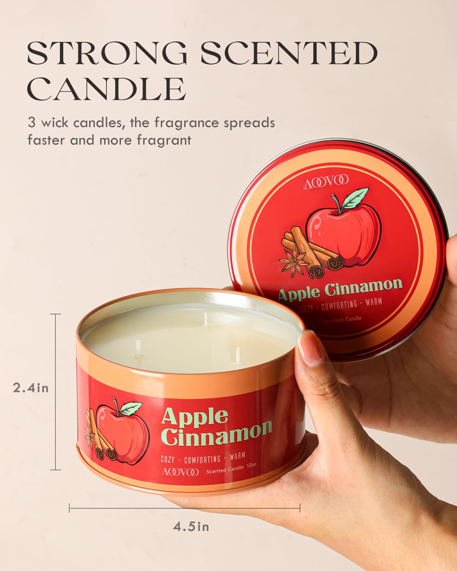 AOOVOO Vela perfumada de manzana y canela con 3 mechas, regalo de fiesta para hombre y mujer