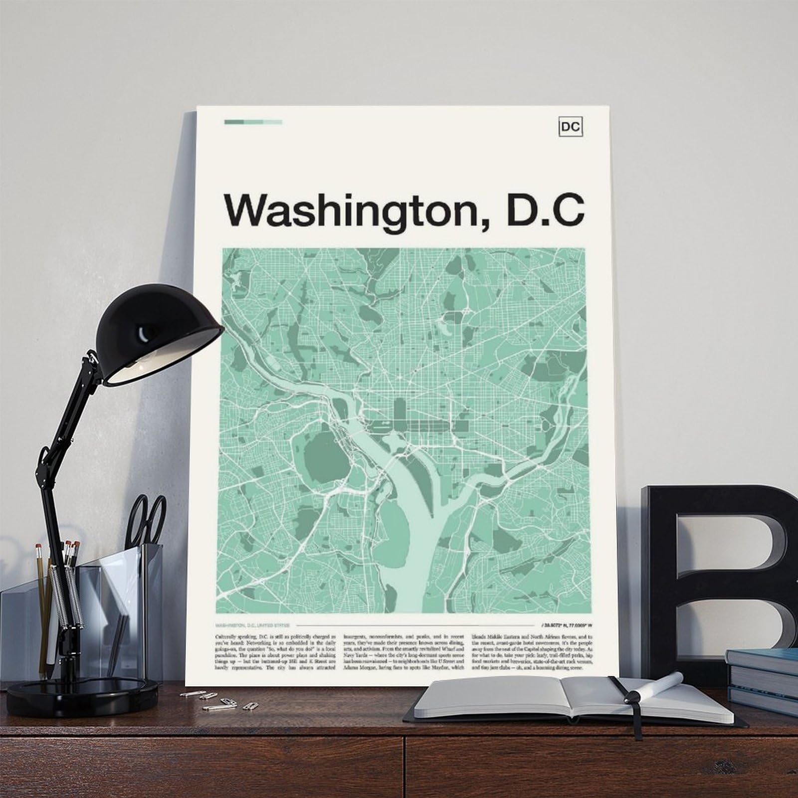 Washington DC Karte Leinwand Poster Schlafzimmer Dekor Landschaft Büro Zimmer Dekor Geschenk 50 x 75 cm