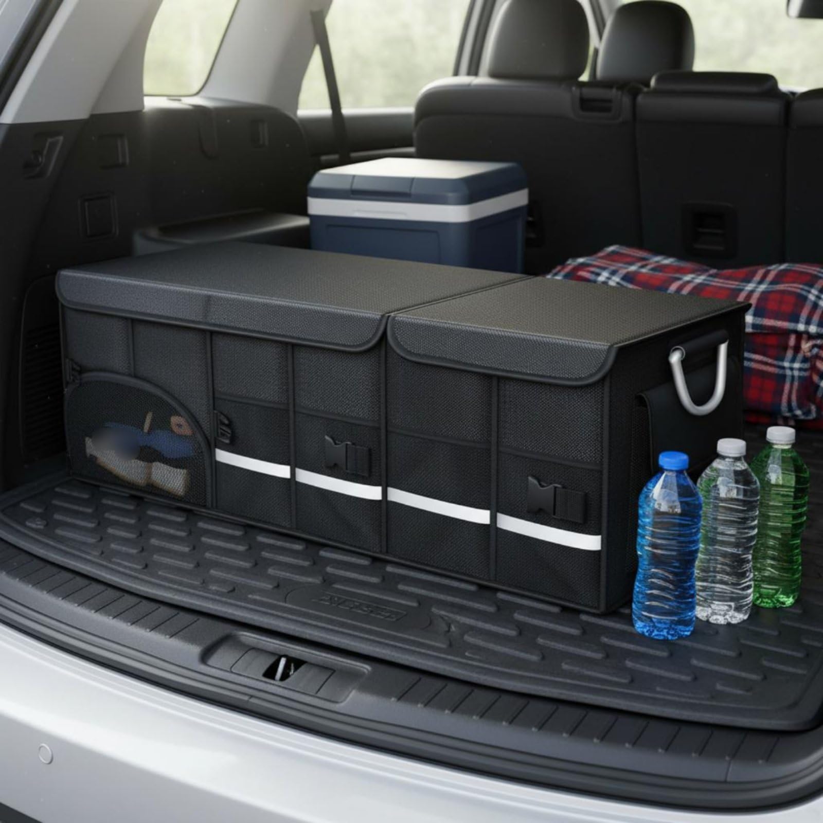 Faltbarer Kofferraum-Organizer mit Deckel Auto-Aufbewahrungsbox strapazierfähig Faltbox Kofferraum für Camping, Braun, 72L