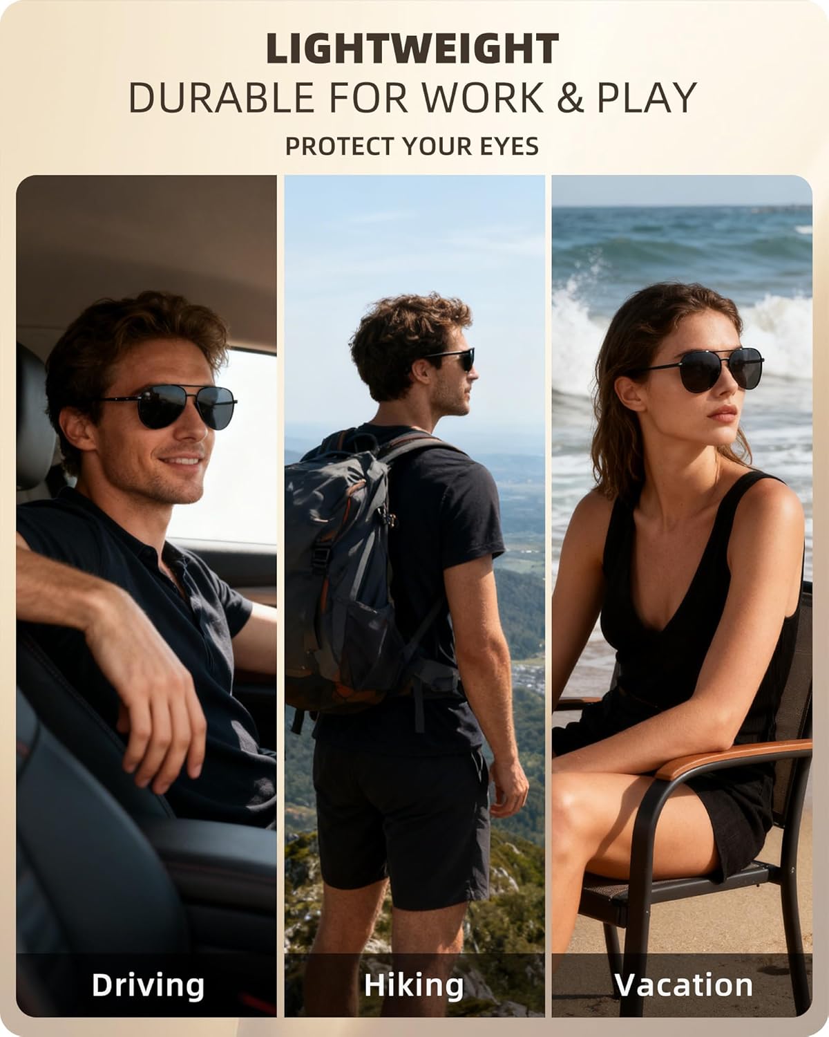 3 Pack Sunglasses Set for Men Women - Retro Round, Aviator Metal, Classic Plastic Black Frames & Lenses,Polarized UV400 Protection for Driving Beach Daily Outdoor - Image 7