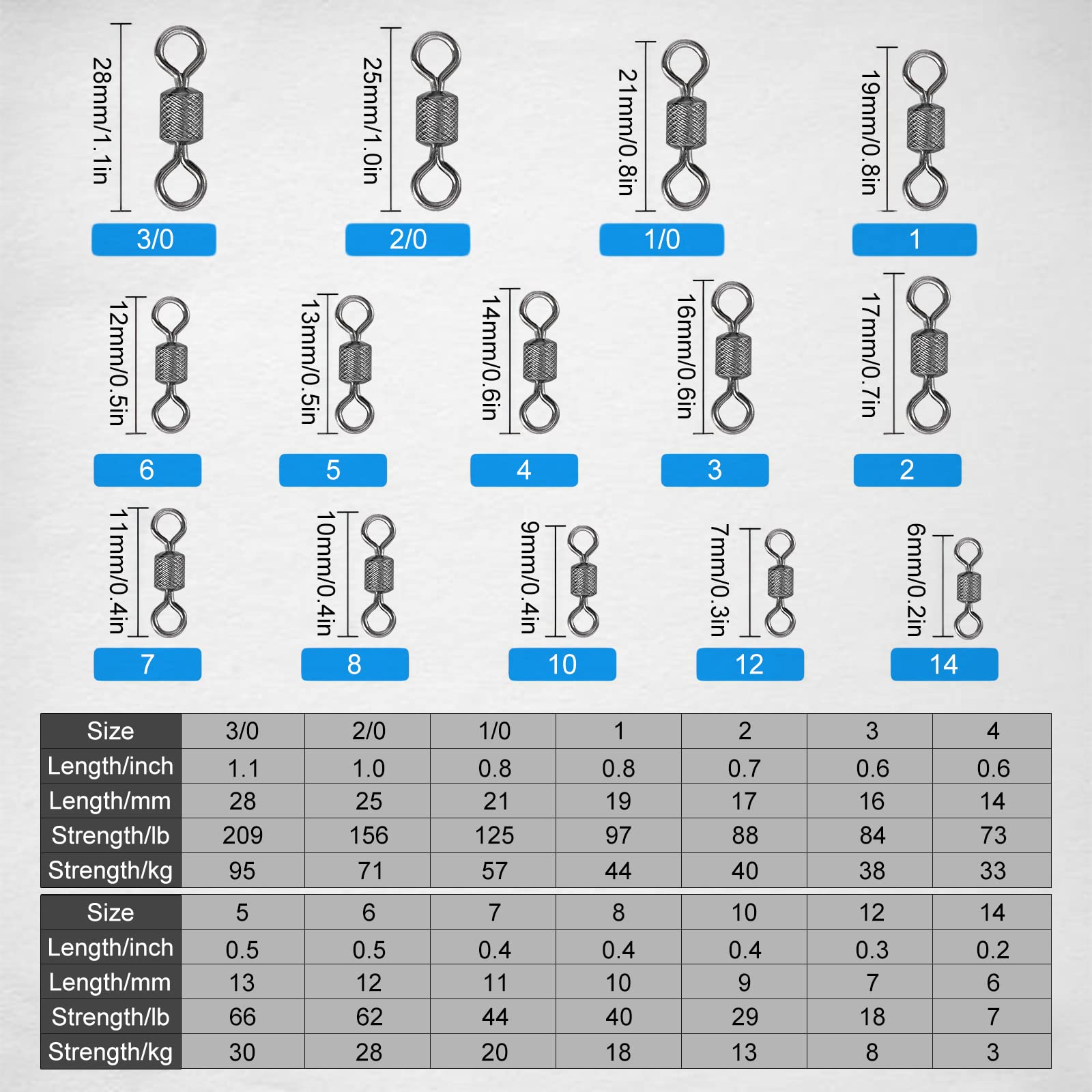 Goture 100 Pcs Fishing Swivels,Stainless Steel Embossed Barrel Swivels,Essential Swivels for Barrel Swivels Fishing,Durable and Reliable Barrel Swivel 156LB