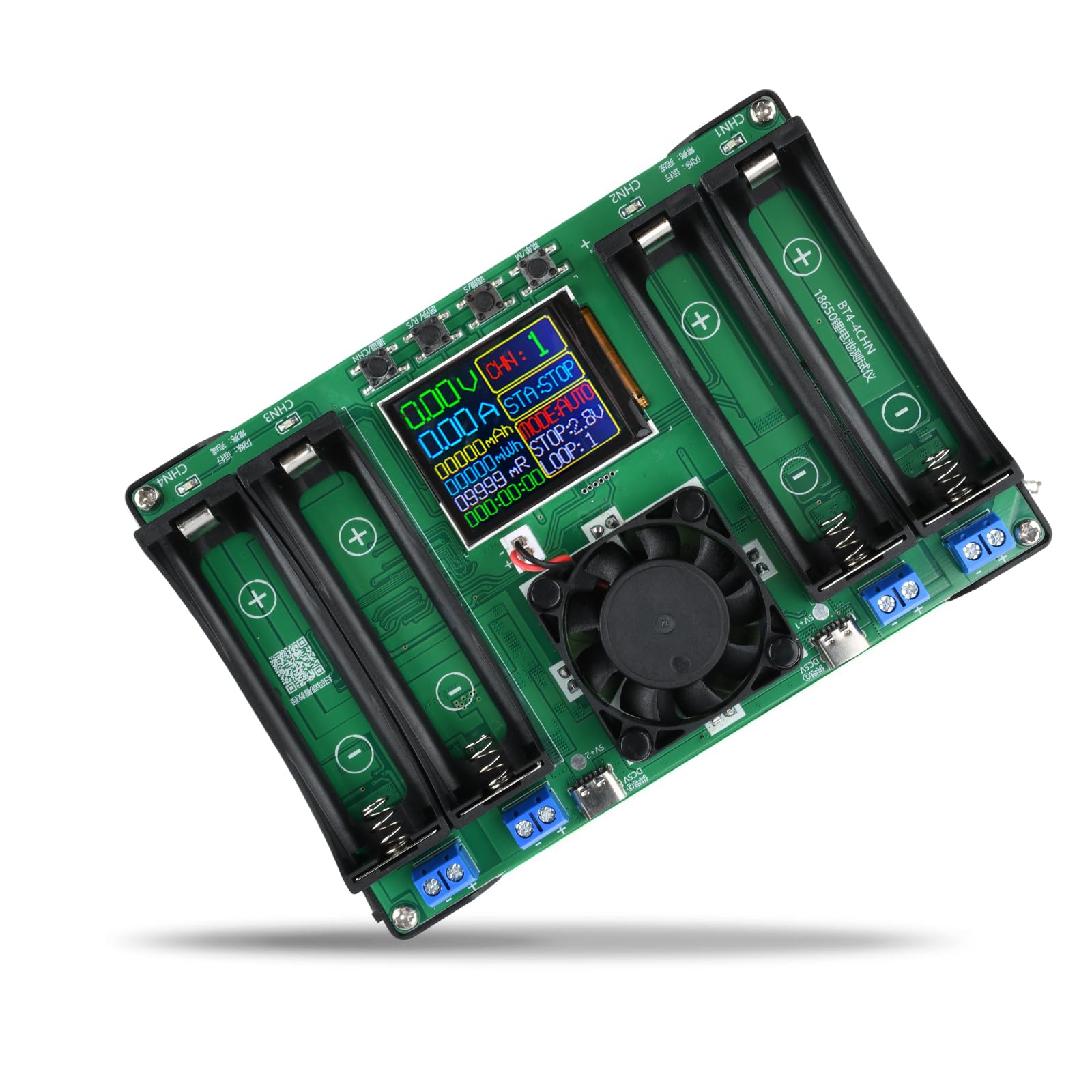 Batteriekapazitätstester DC5V Batterie-Innenwiderstandstester Modul Kapazität Spannung Strom Leistung mit Typ-C LCD-Display für Lithiumbatterie 4 Kanäle
