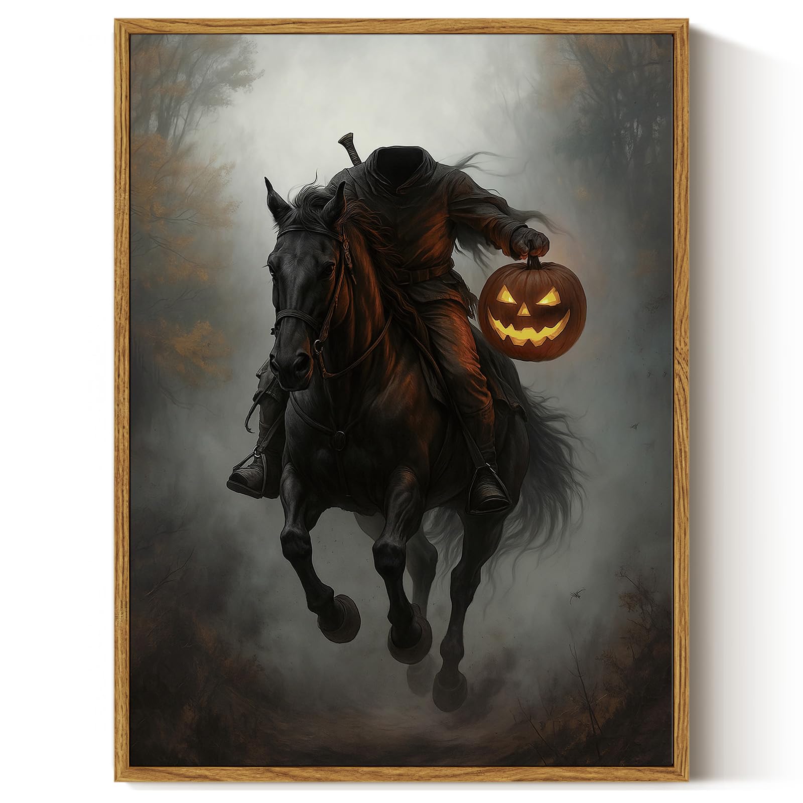 ARPEOTCY Vintage Framed Canvas Wall Art, 12x16inch, Gothic Headless Horseman Wall Decor, Dark Academia Art Prints Home Decorations, Dark Moody Paintings for Living Room Bedroom Office Decor
