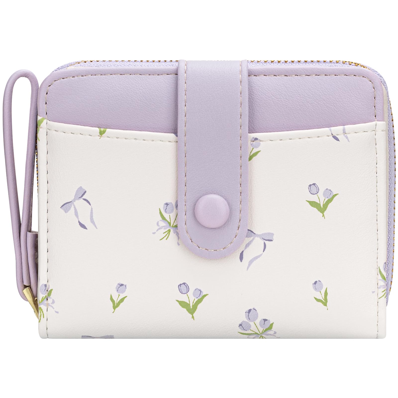 BIAOTIE Wallet for Women Cute Floral Flower Wallet RFID Credit Card Holder Purse Small Bifold Zipper Coin Pocket Purse with ID Windows (T- Lavender)